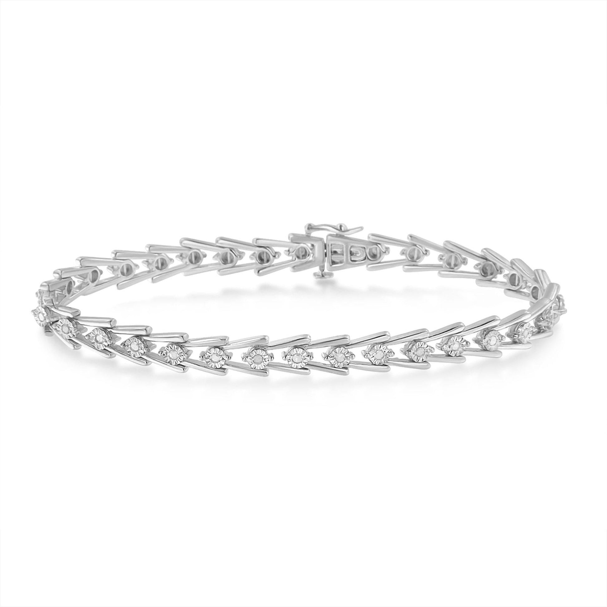 Sterling Silver Diamond Wave-Style Link Bracelet (0.5 cttw I-J Color I3