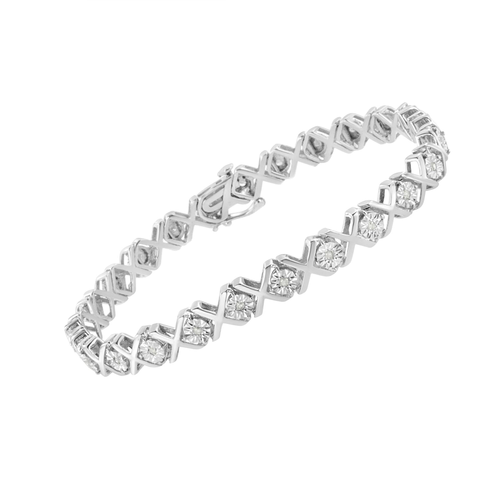 .925 Sterling Silver 1/4 Cttw Miracle-Set Round Cut Diamond ’X’ Link