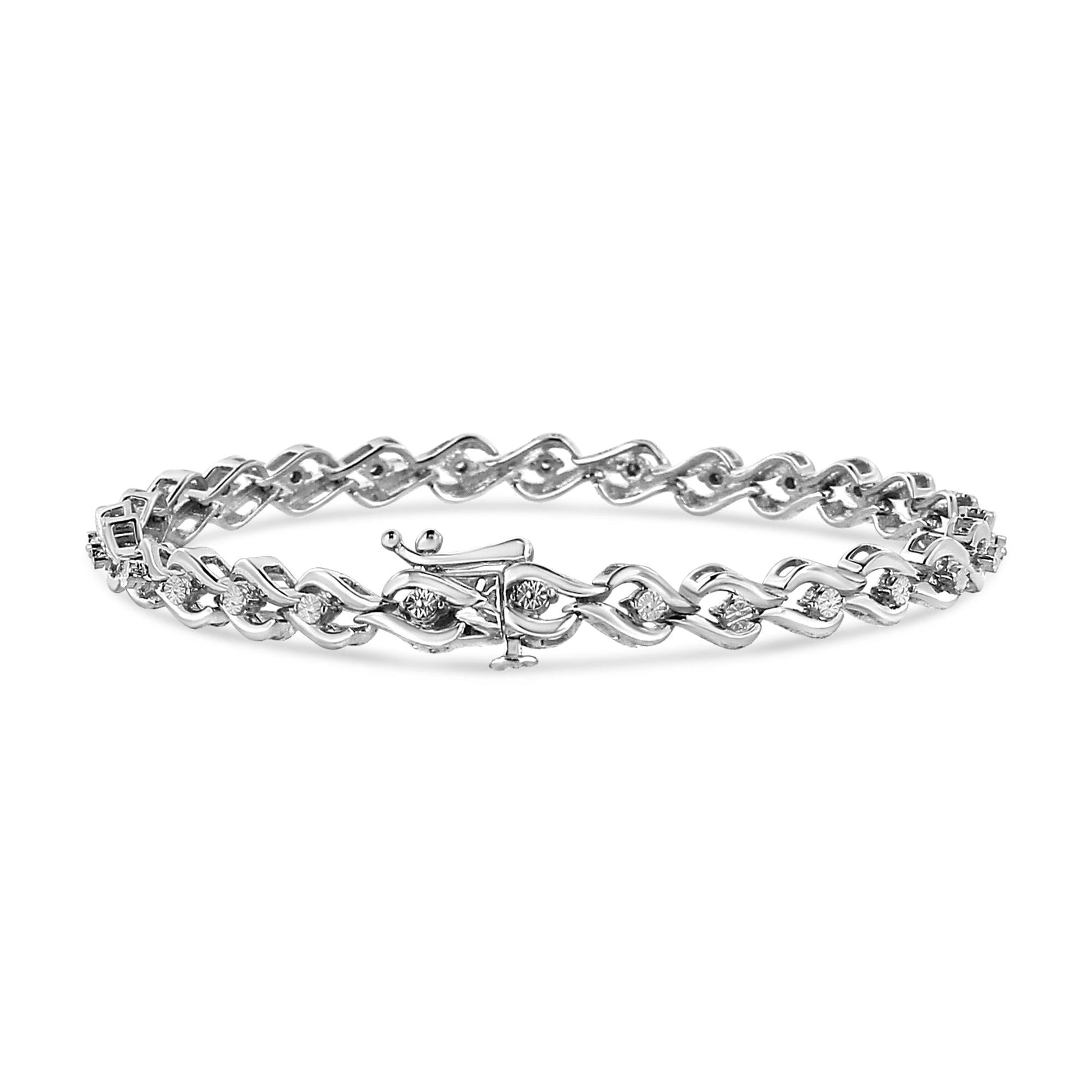 .925 Sterling Silver 1/10 Cttw Round-Cut Diamond Links of Flame Bracelet (I-J