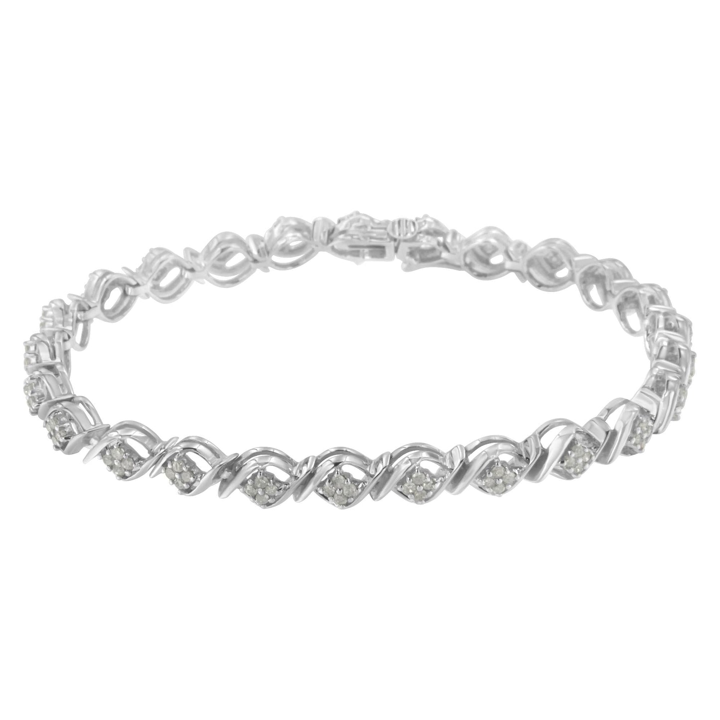 Sterling Silver Diamond Cluster Link Bracelet (1 cttw I-J Color I2-I3 Clarity)