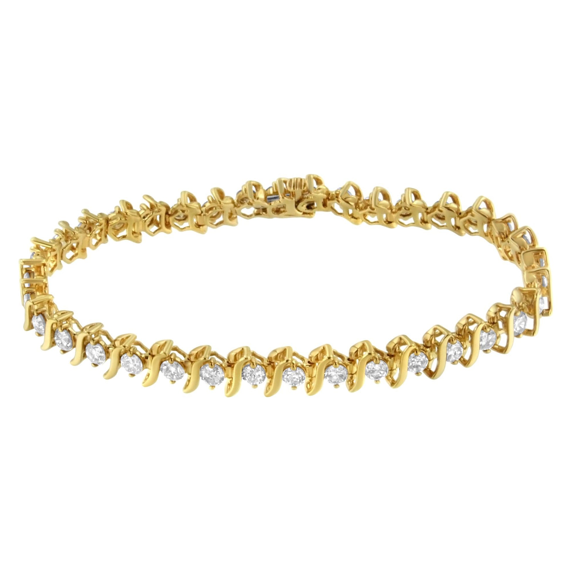 2 Micron 14KT Yellow Gold Plated Sterling Silver Diamond Link Bracelet (5 cttw