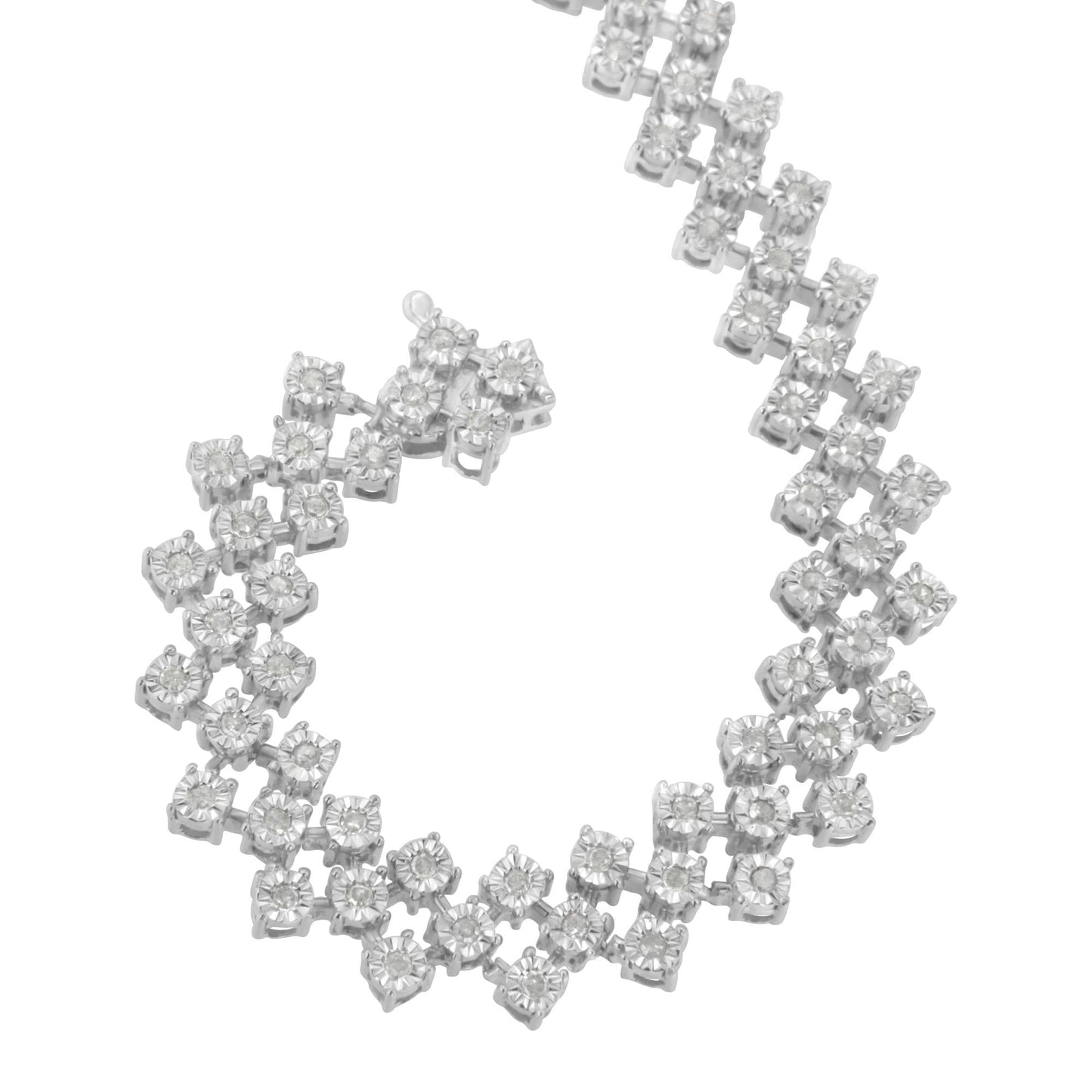 .925 Sterling Silver 1.0 cttw Miracle-Set Round Diamond ’Zig Zag’ Link