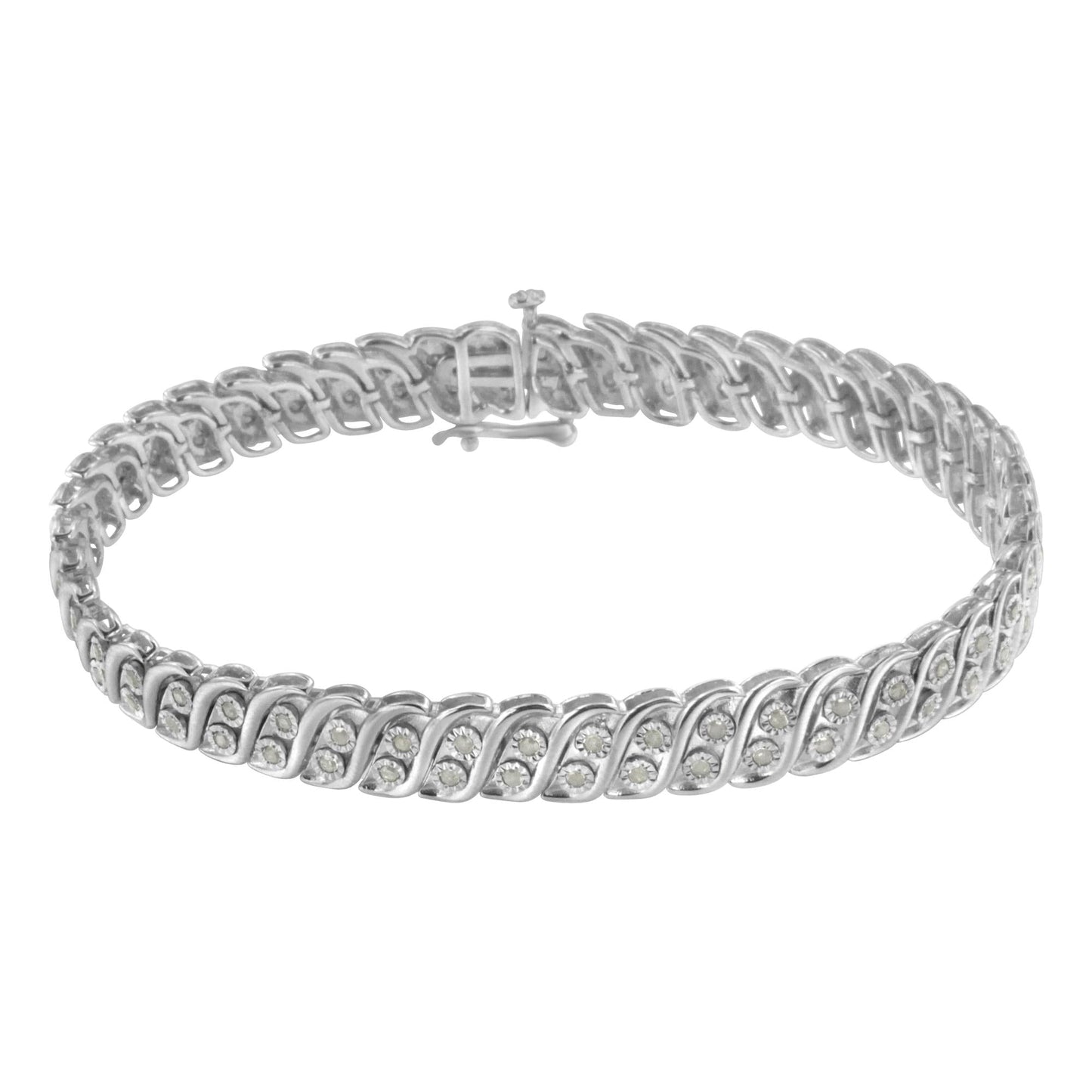 .925 Sterling Silver 1.0 cttw Miracle Set Diamond Two Row S Link Bracelet(I-J