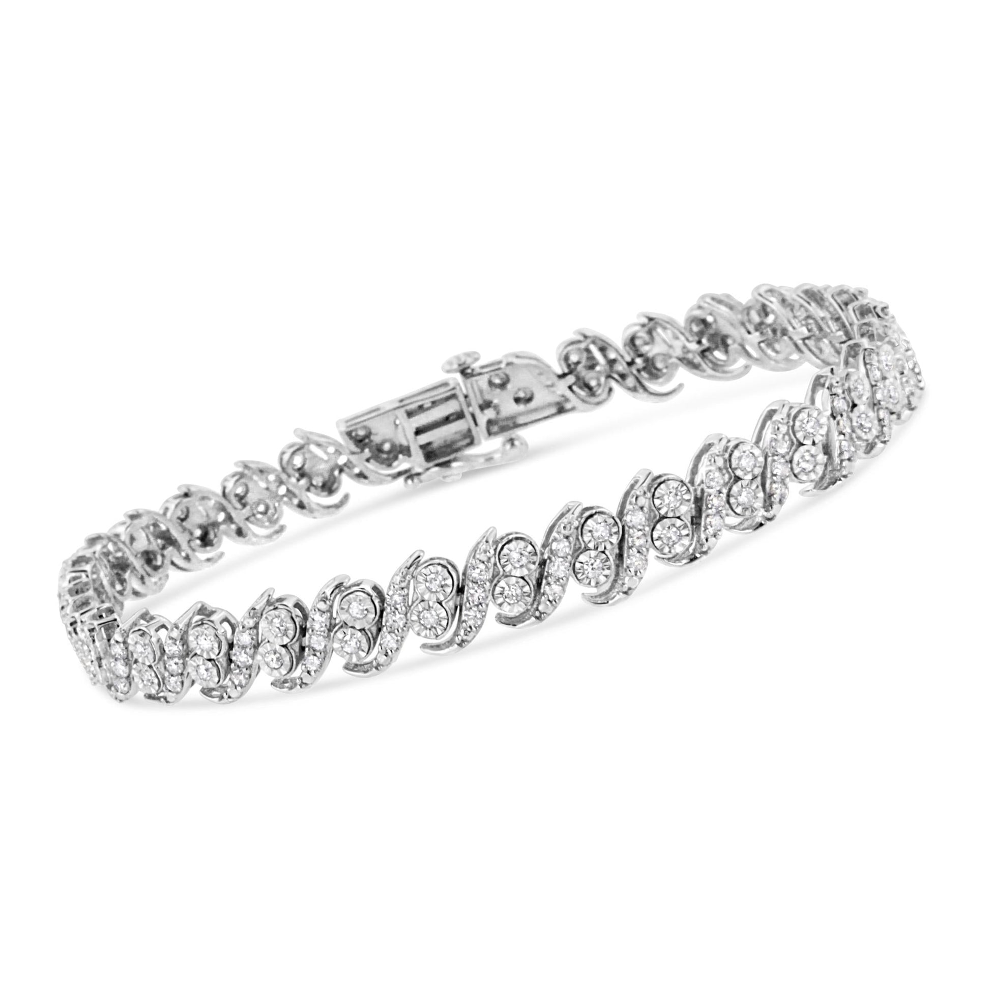 .925 Sterling Silver 2.0 Cttw Round-Cut Diamond ’S’ Link Bracelet (I-J