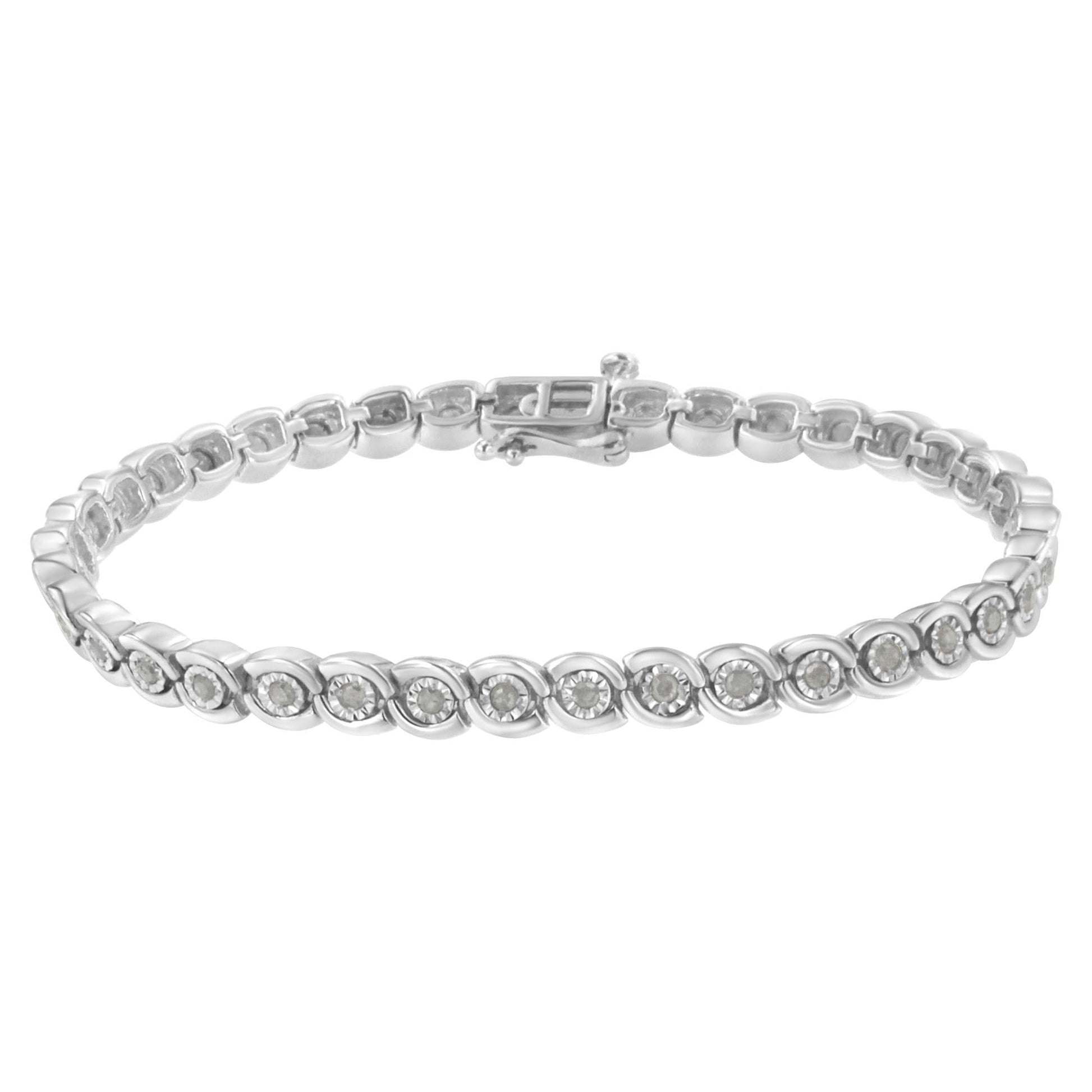 .925 Sterling Silver 1.0 cttw Miracle Set Diamond Spiraling Bezel Link