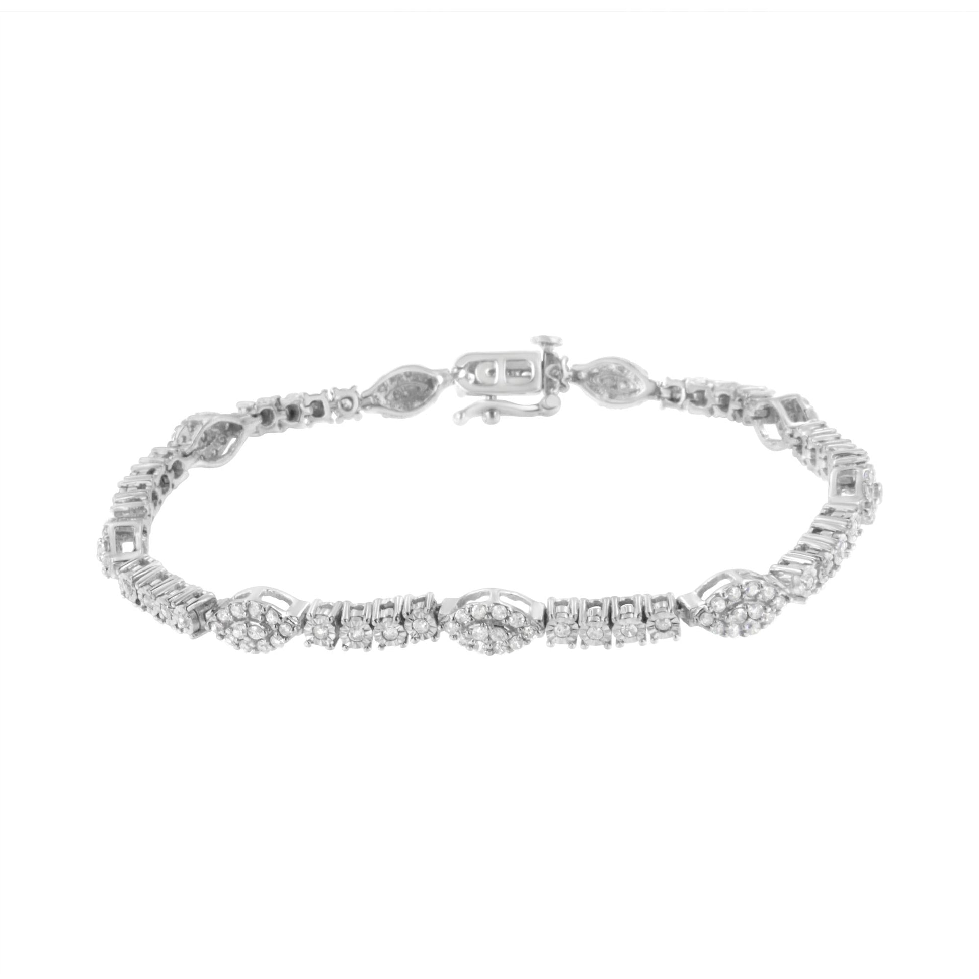 .925 Sterling Silver 1-1/2 cttw Diamond Marquise Halo and Line Link Tennis