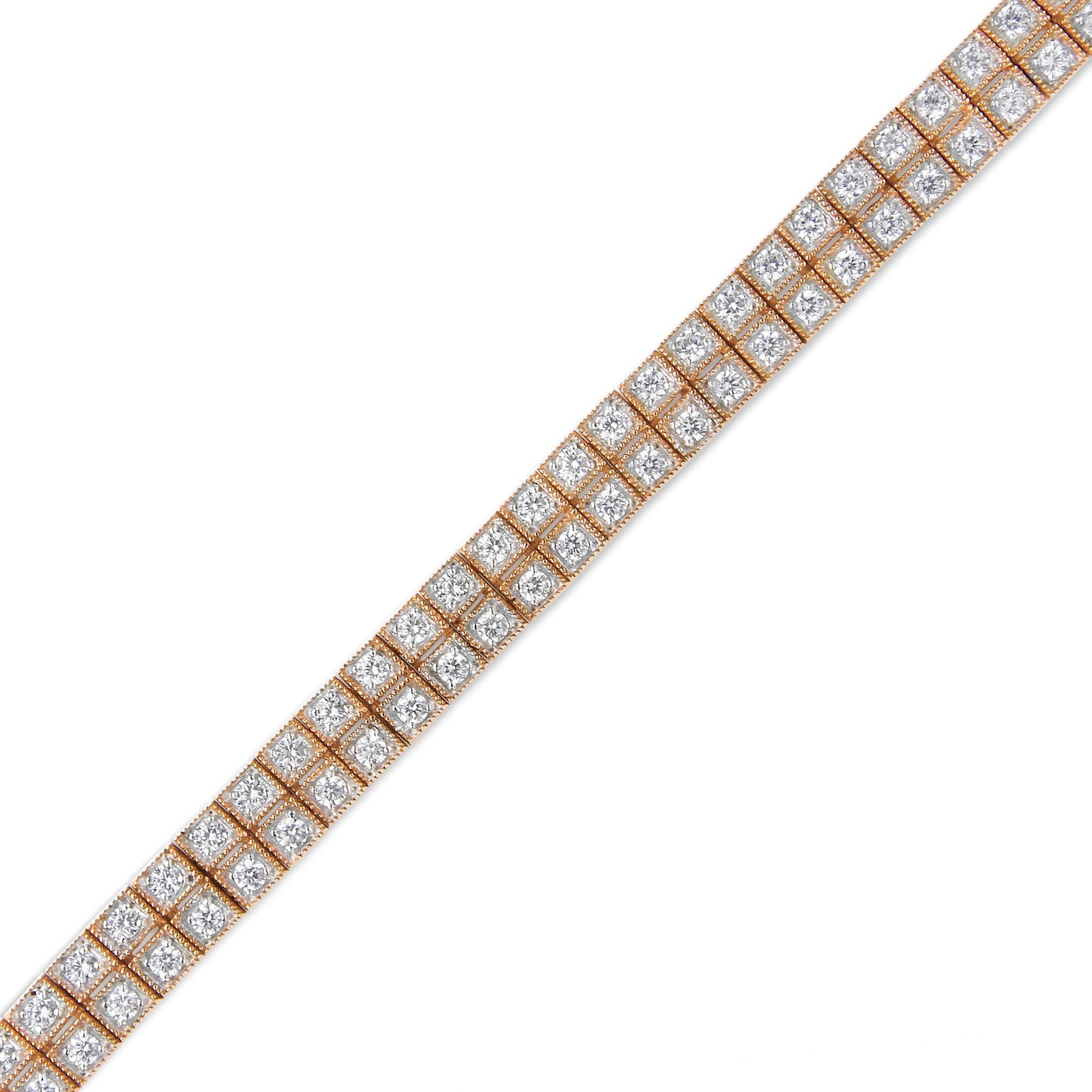 14K Rose Gold 3.0 Cttw Lab Grown Diamond Two Row Milgrain 7’’ Inch Tennis