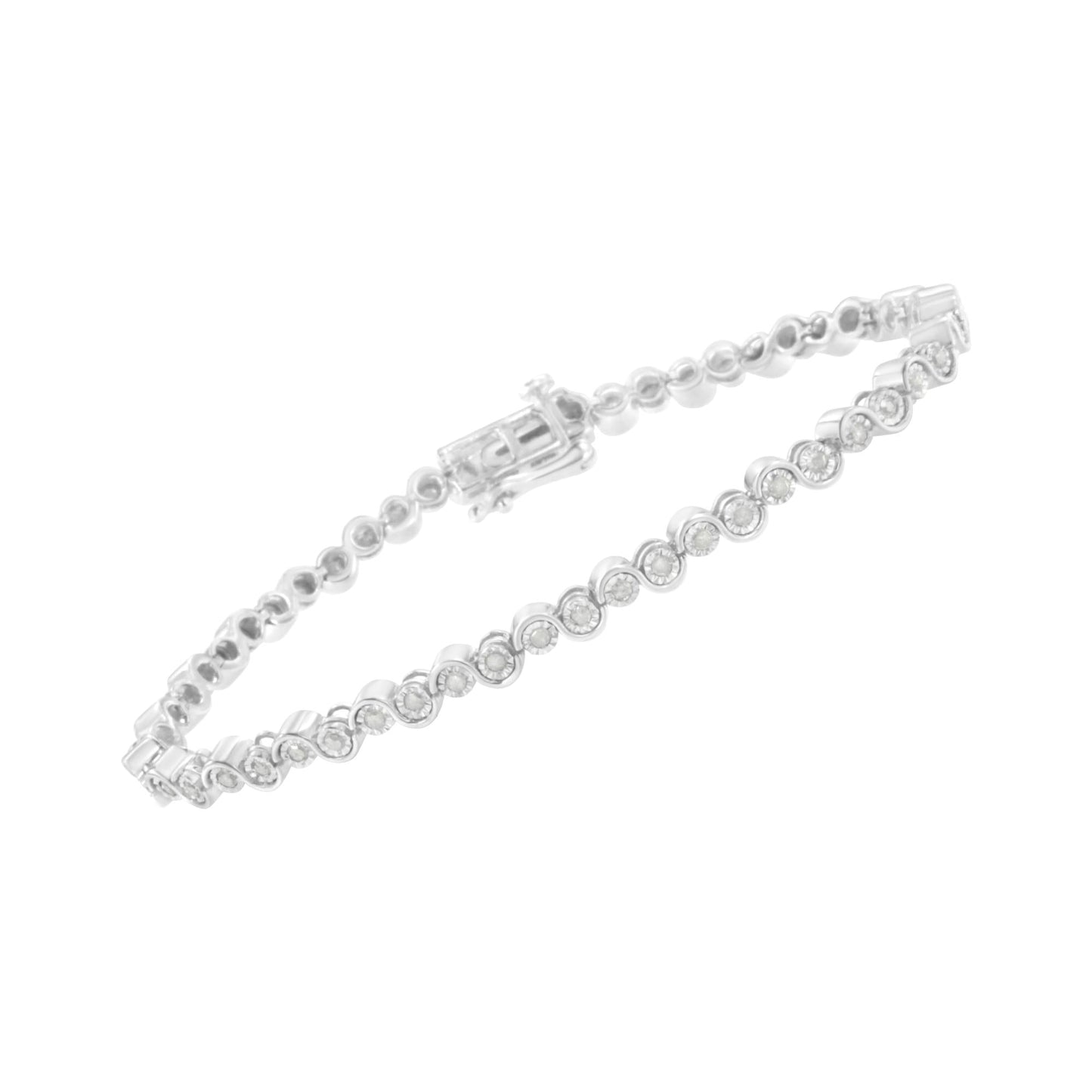 .925 Sterling Silver 1.0 cttw Miracle-Set Diamond ’U’ Link Bracelet(I-J