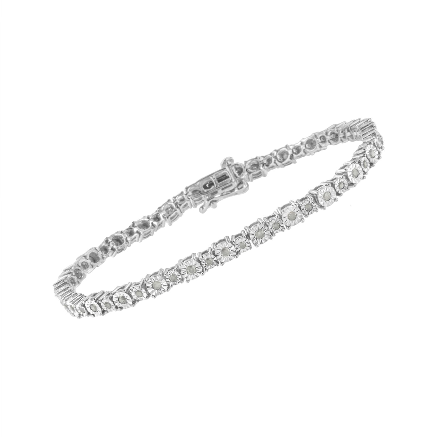 .925 Sterling Silver 1.0 Cttw Miracle-Set Diamond Alternating Graduated Link