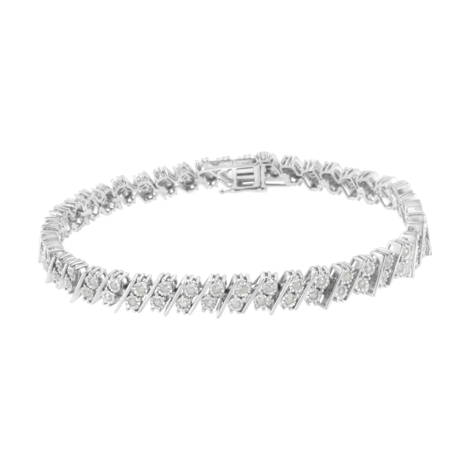 .925 Sterling Silver 1 cttw Double Row Miracle Set Diamond Link Bracelet (I-J