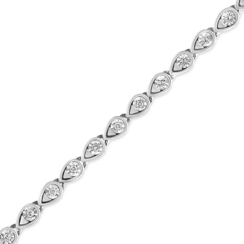 .925 Sterling Silver 1/10 Cttw Round-Cut Diamond Pear Link 7.25’’ Bracelet