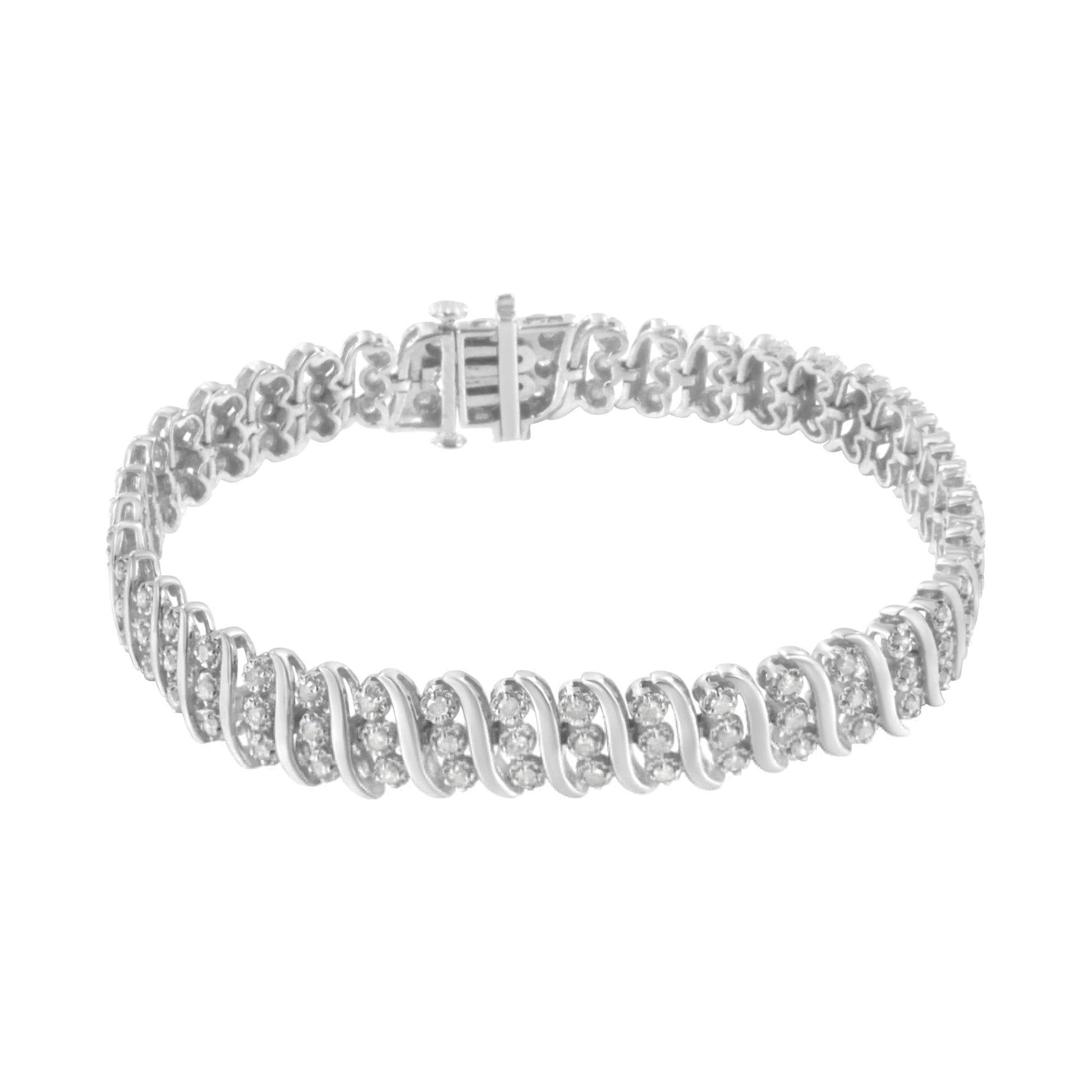 Sterling Silver 2 cttw Diamond Link Double Row Bracelet (I-J I2-I3)