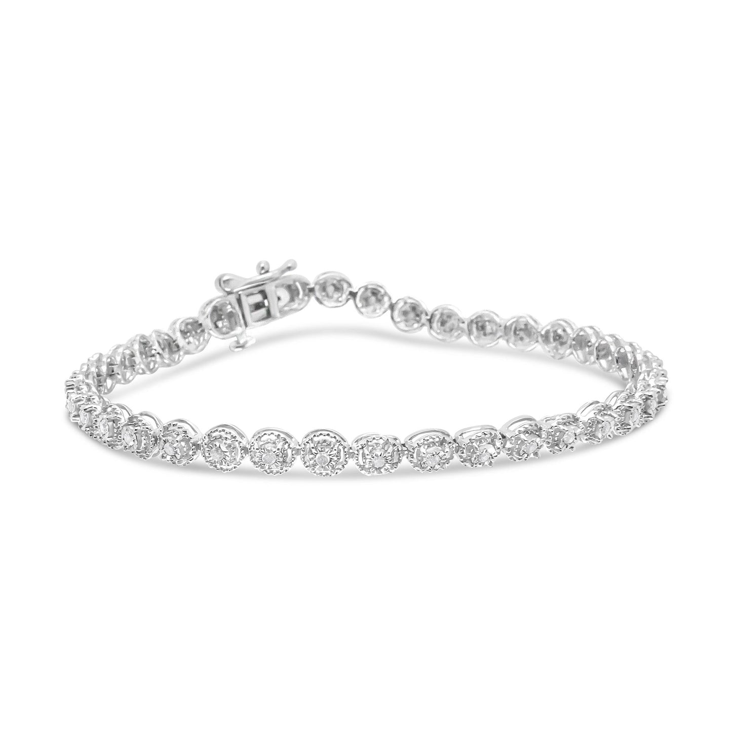 .925 Sterling Silver 1/2 cttw Miracle Set Diamond Milgrain Style Link Bracelet