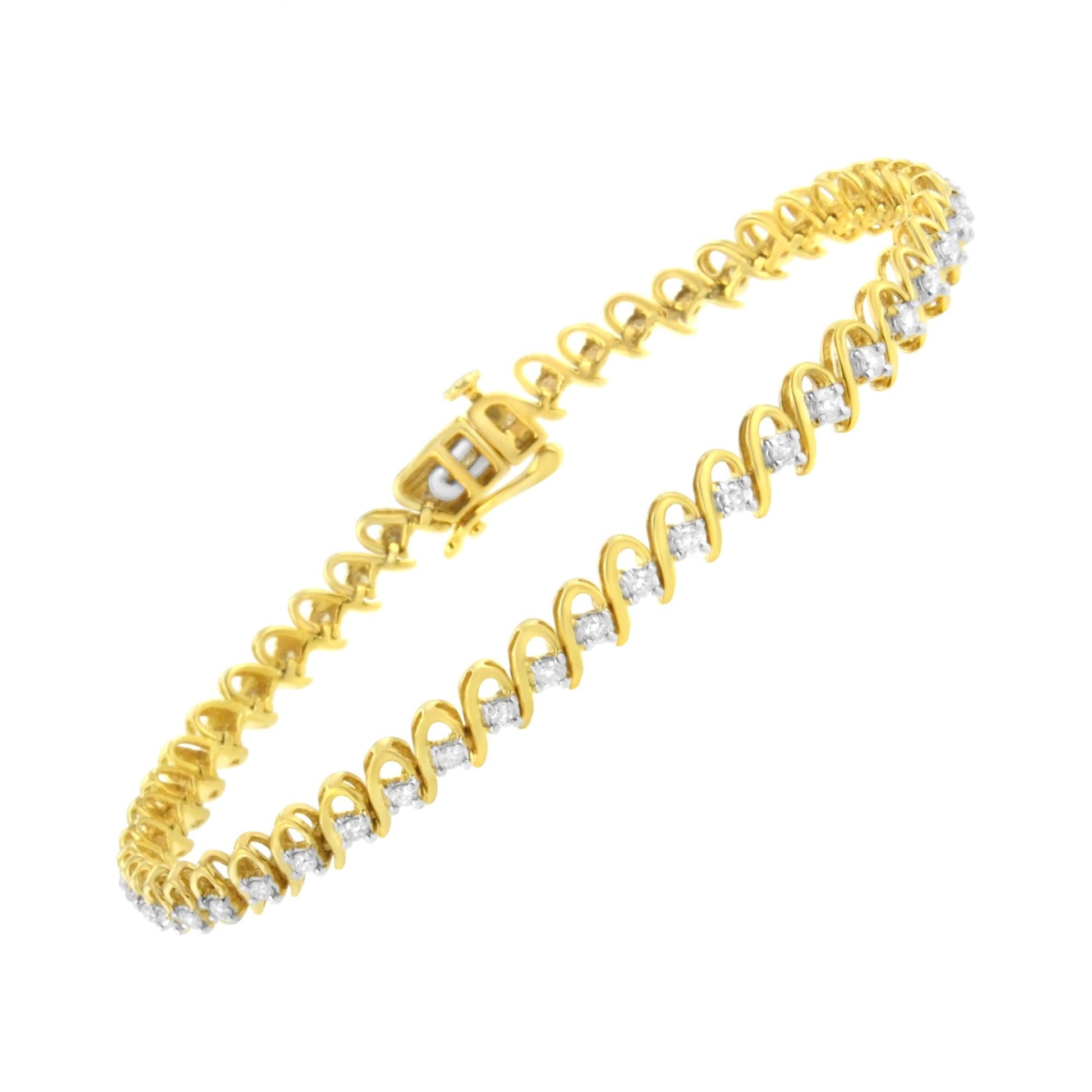 10K Yellow Gold Plated.925 Sterling Silver 1.0 cttw Diamond Alternating Wave