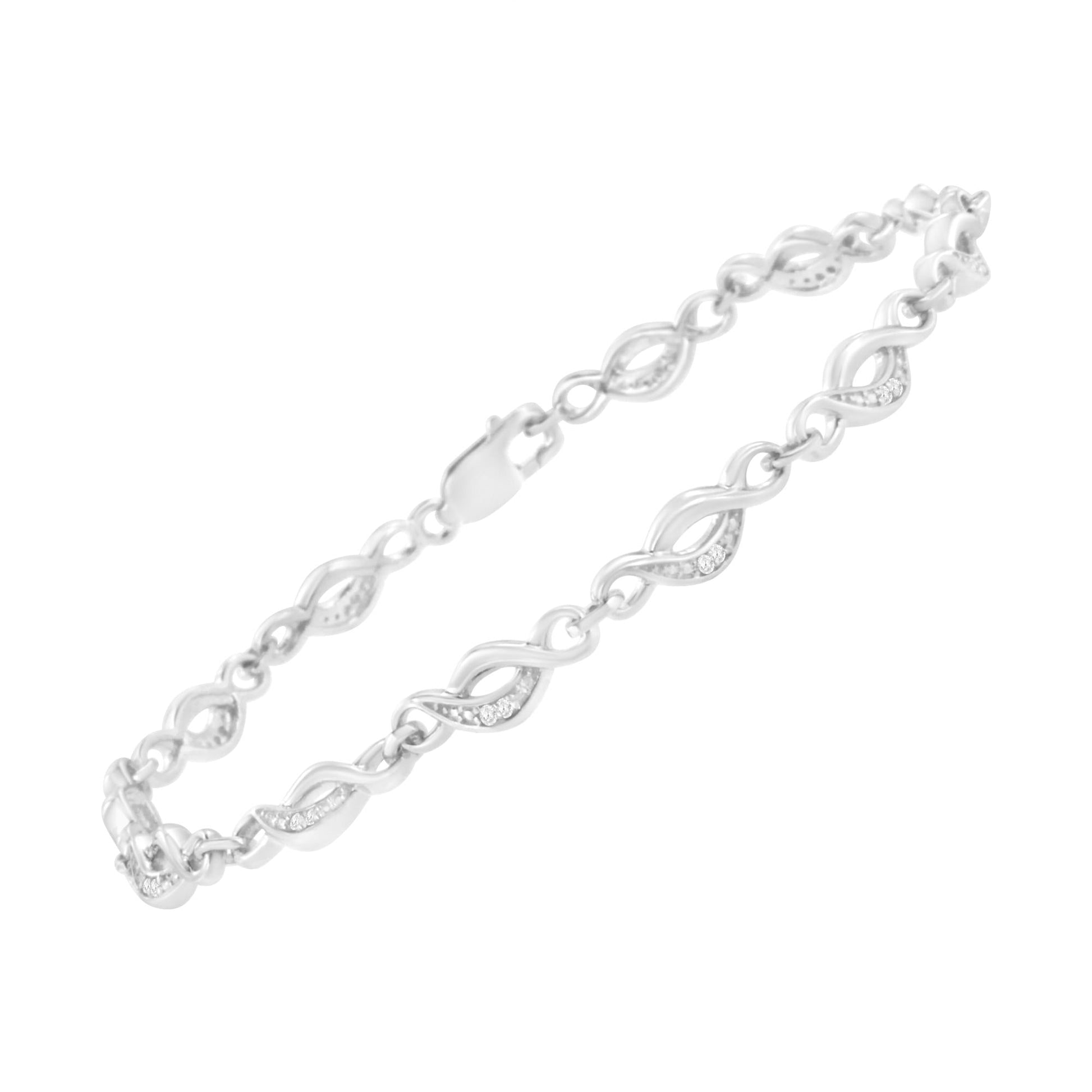 .925 Sterling Silver Prong Set Round-Cut Diamond Accent Infinity Link Bracelet