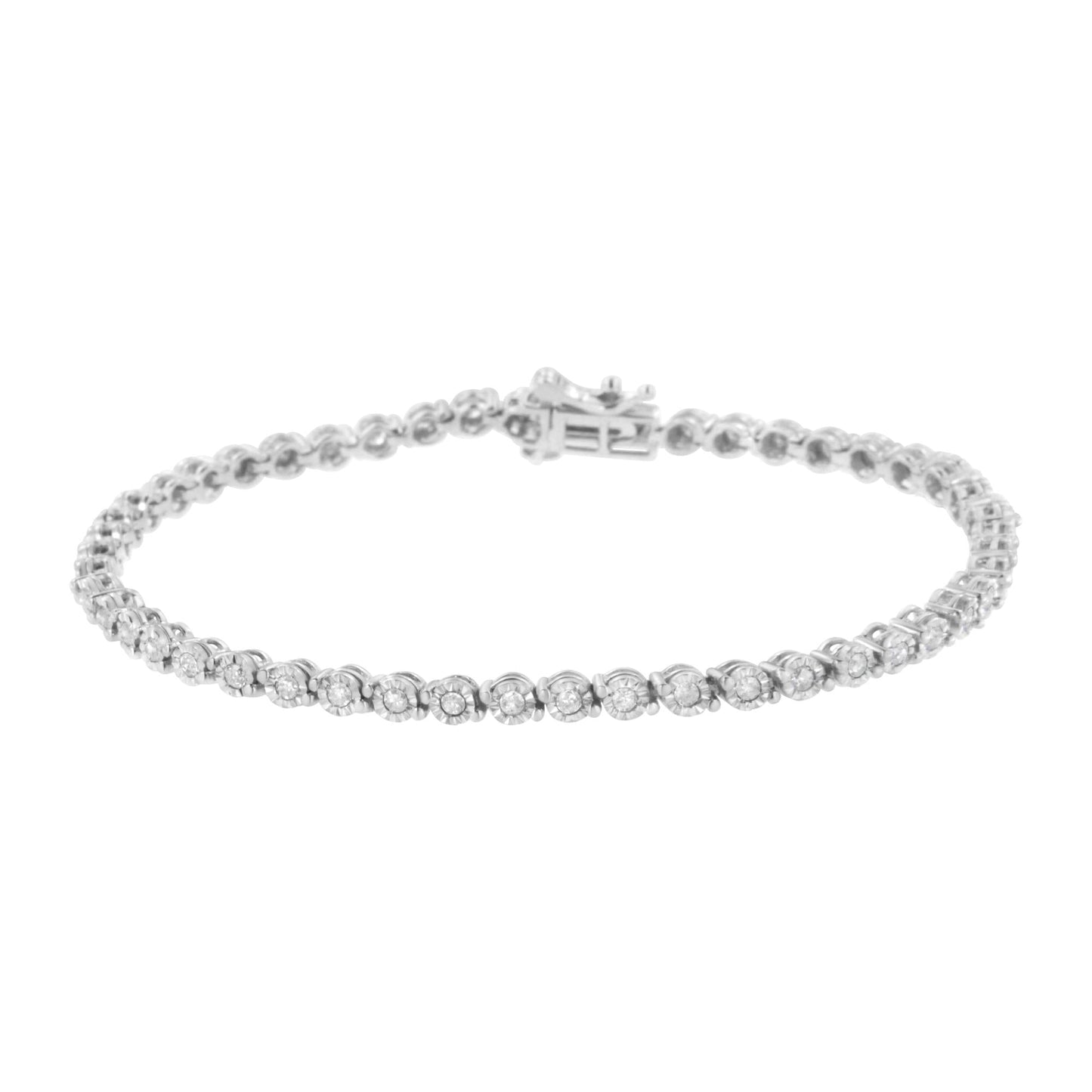 .925 Sterling Silver 1.0 Cttw Bezel-Set Round-cut Diamond Link Bracelet (I-J