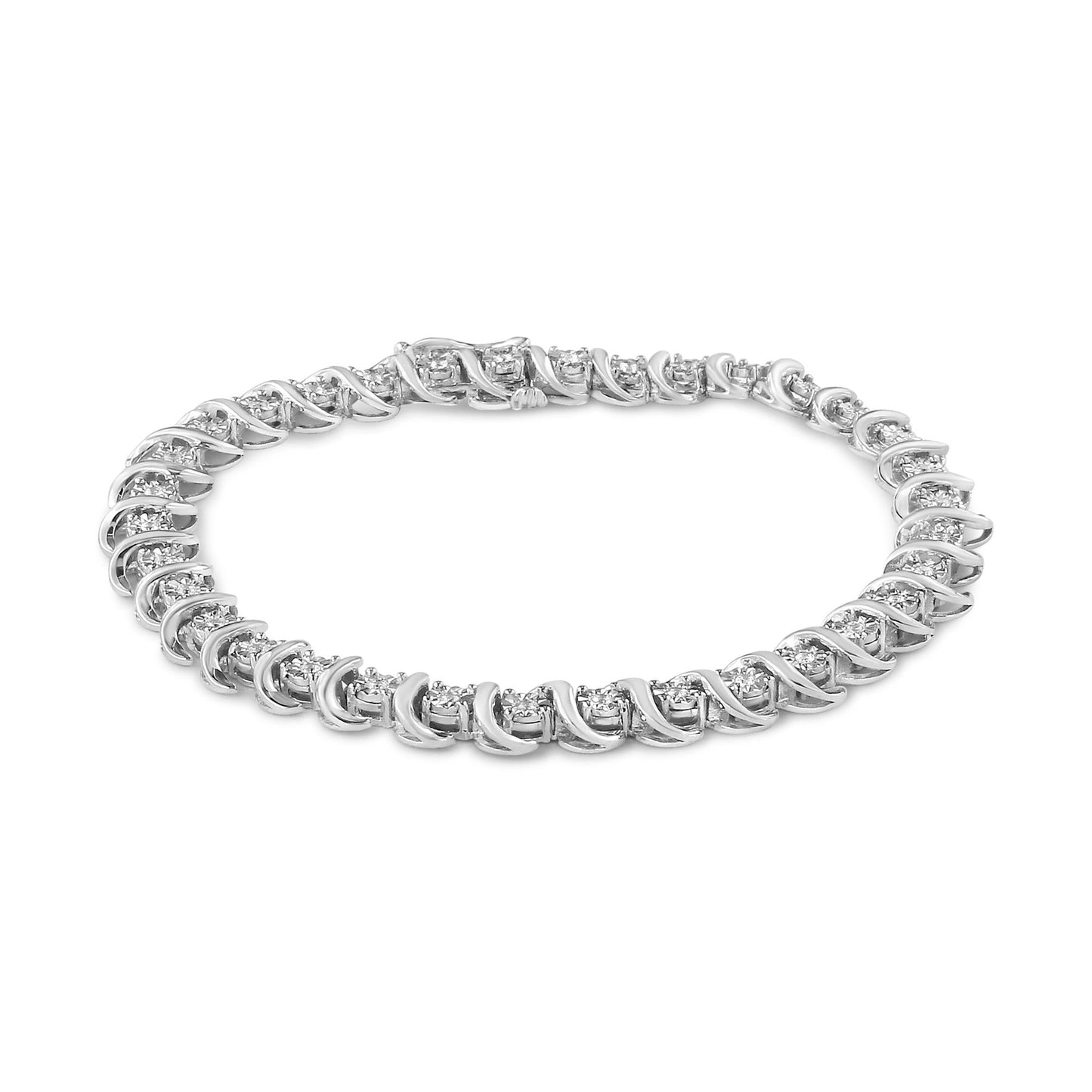 .925 Sterling Silver 1/3 Cttw Miracle-Set Diamond ’S’ Link Tennis Bracelet