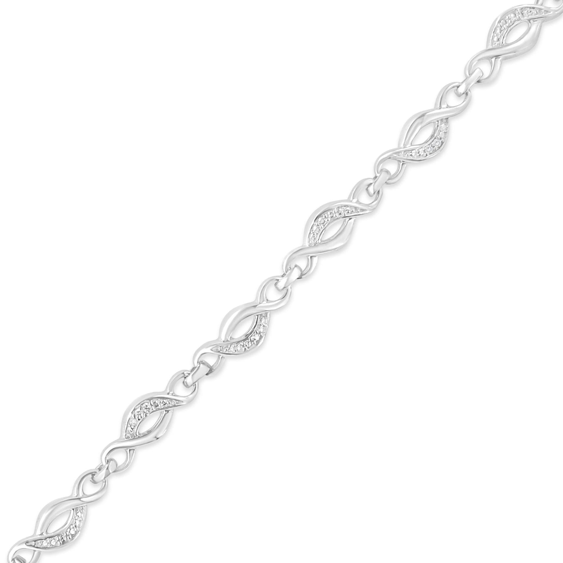 .925 Sterling Silver Prong Set Diamond Accent Curved Spiral Link Bracelet (I-J