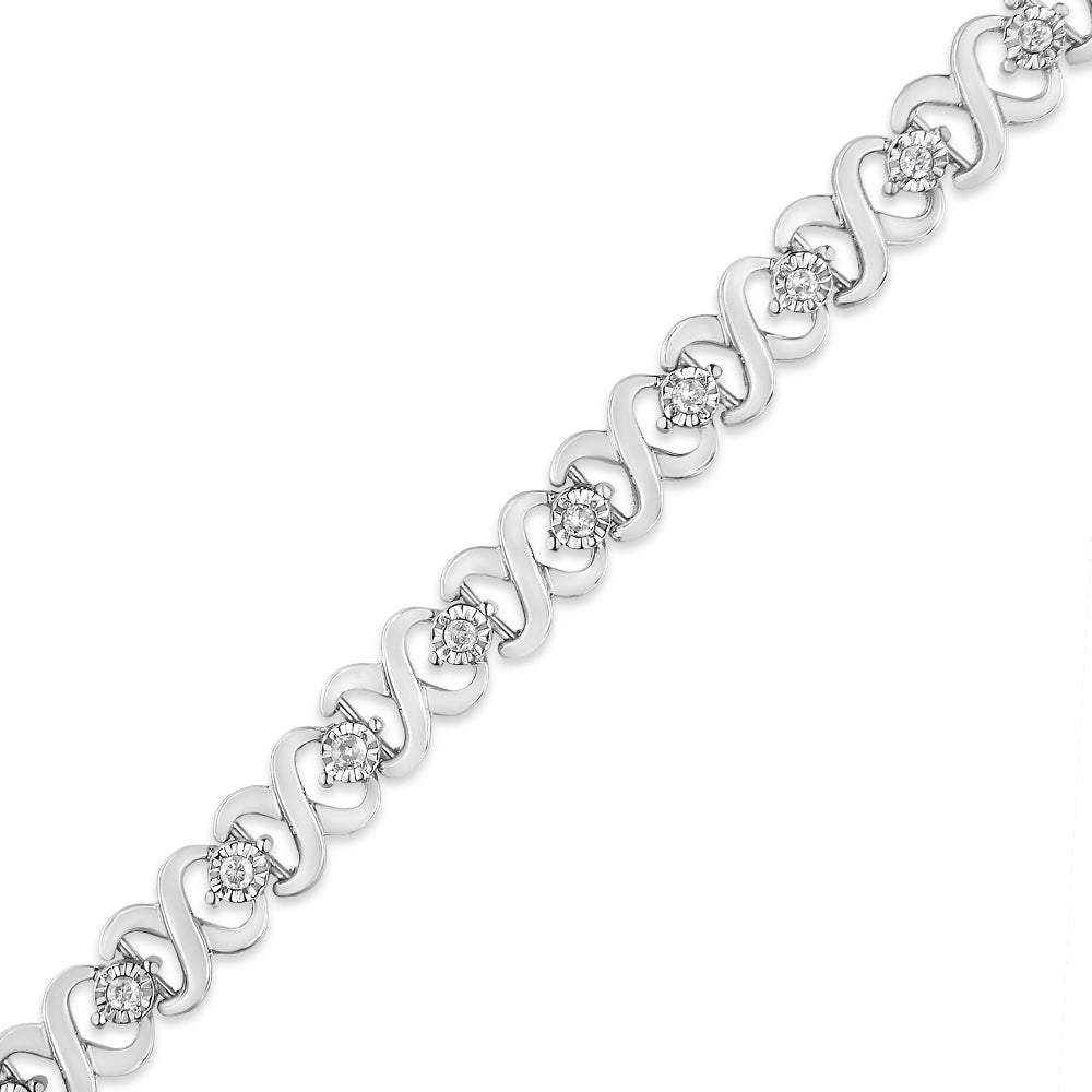 .925 Sterling Silver 1/3 Cttw Miracle Plate Round-Cut Diamond Infinity Link