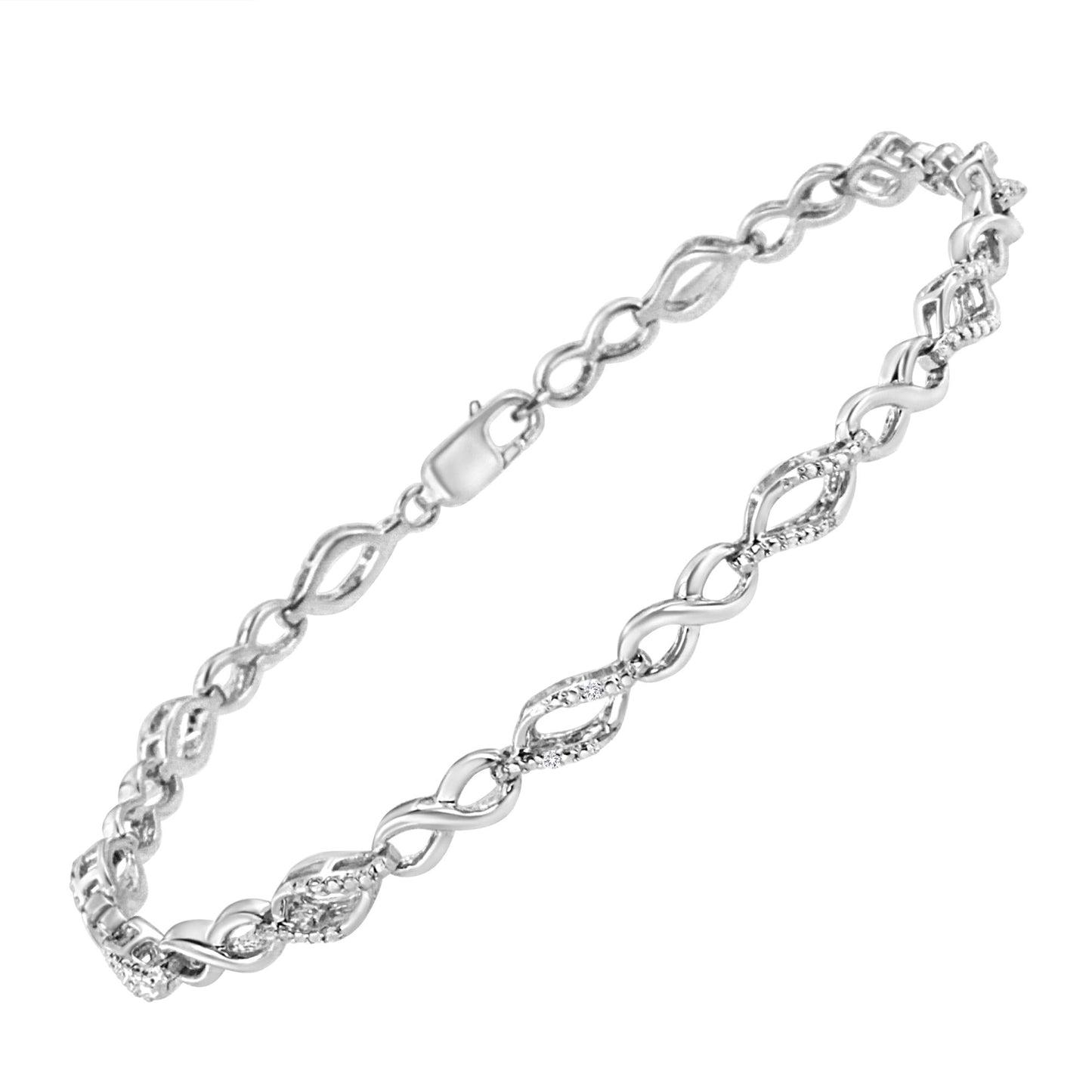 .925 Sterling Silver Diamond Accent Alternating Infinity Shape and Pear Shape