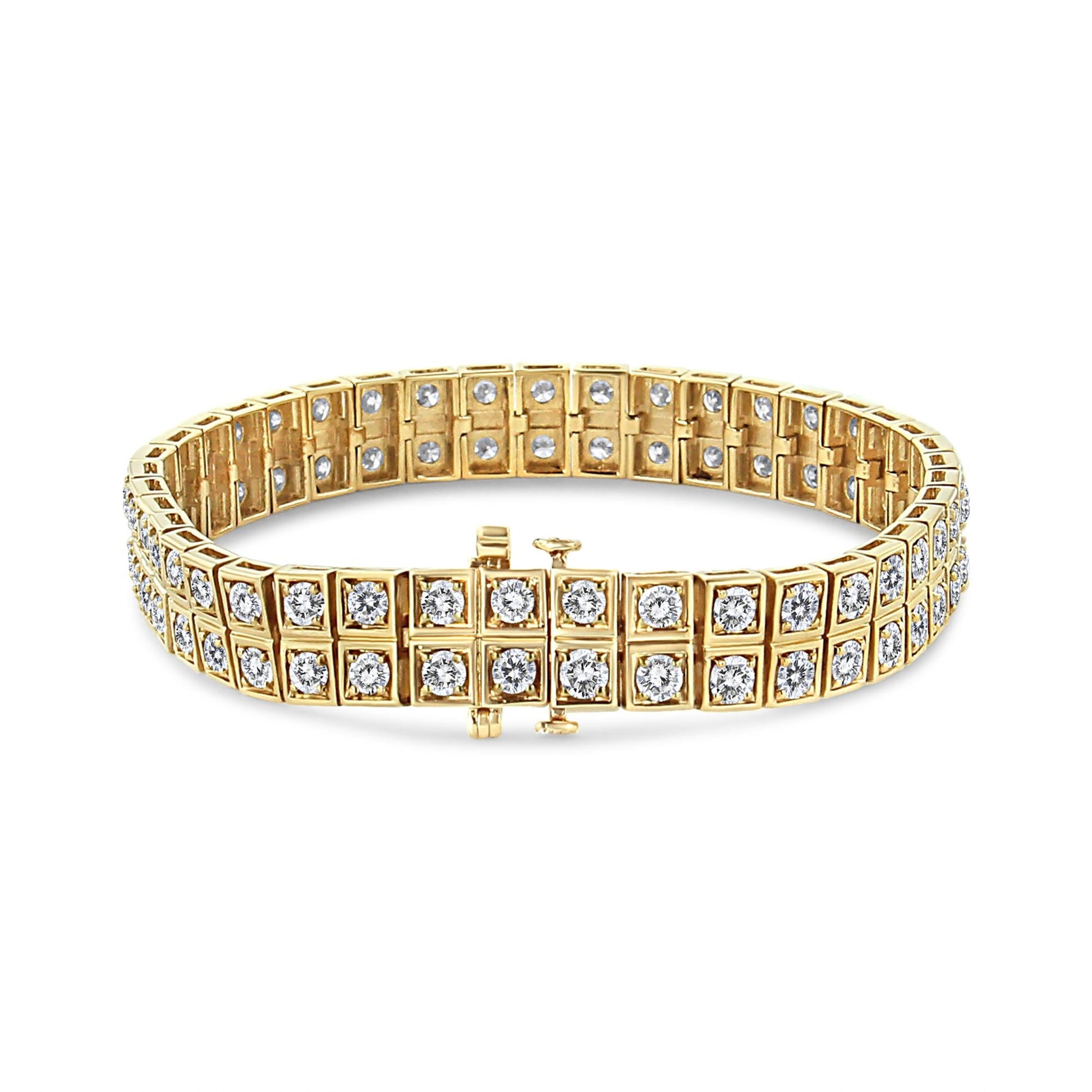 10K Yellow Gold 8.00 Cttw Round-Cut Diamond Two Row Square Link Tennis Bracelet