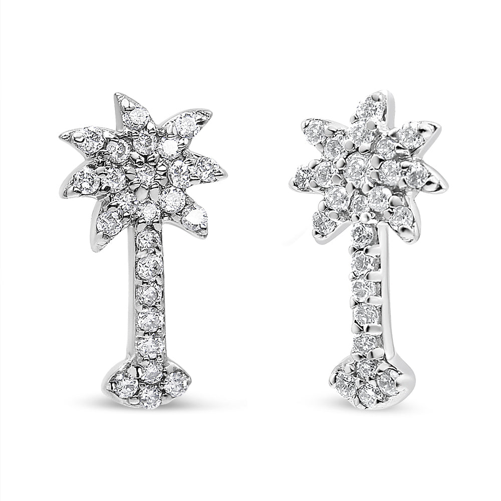 14K White Gold 1/4 Cttw Diamond Palm Tree Push Back Stud Earrings (K-L Color