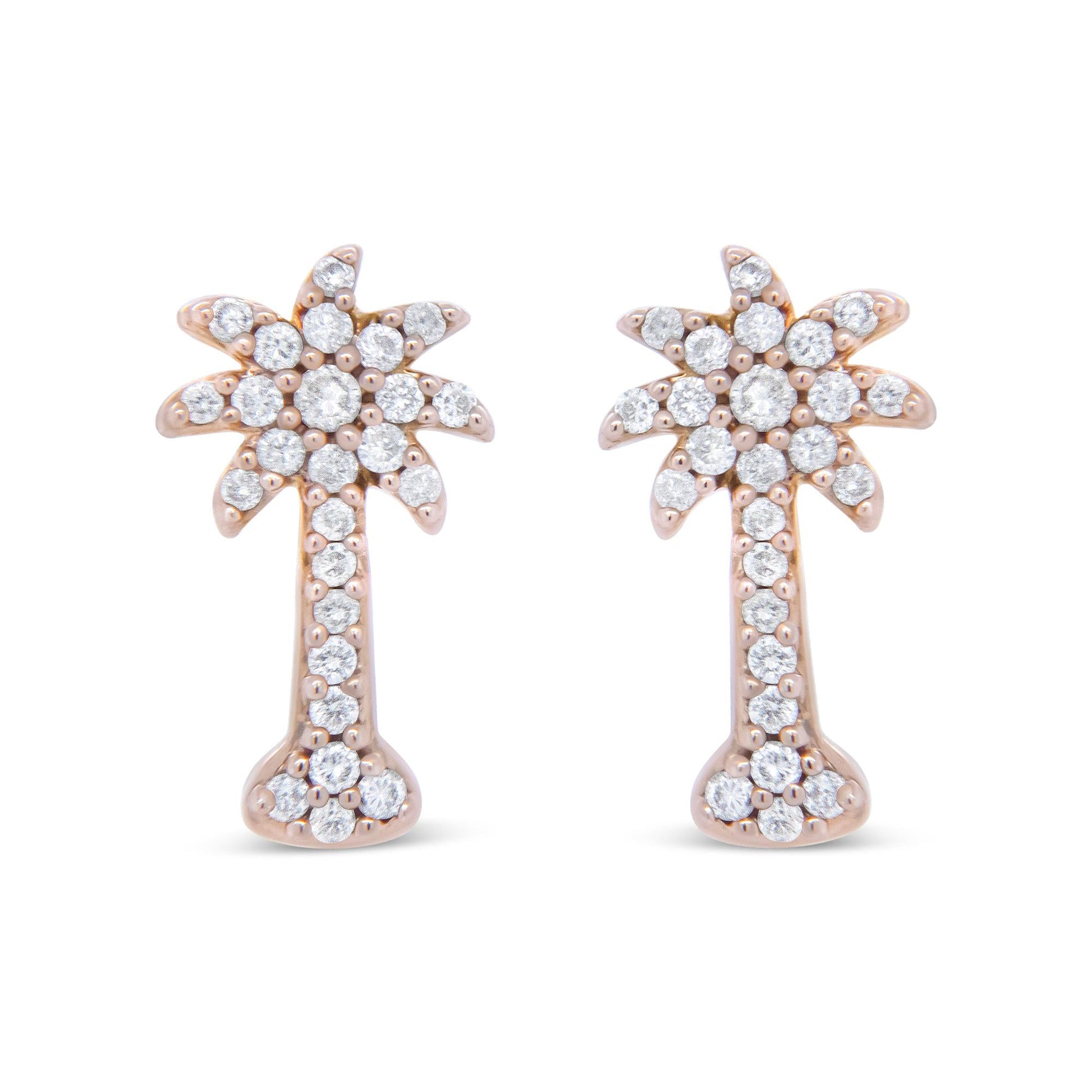 10K Rose Gold 1/4 Cttw Diamond Palm Tree Push Back Stud Earrings (H-I Color