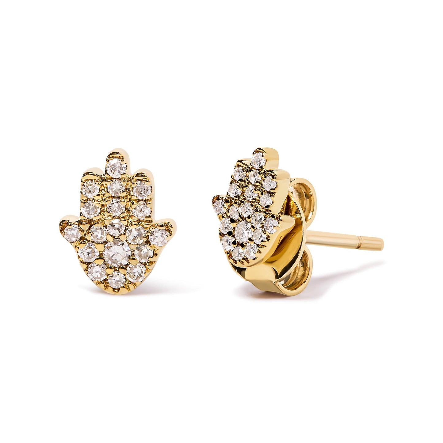 10K Yellow Gold Diamond Accented Hamsa Stud Earrings (H-I Color I1-I2 Clarity)