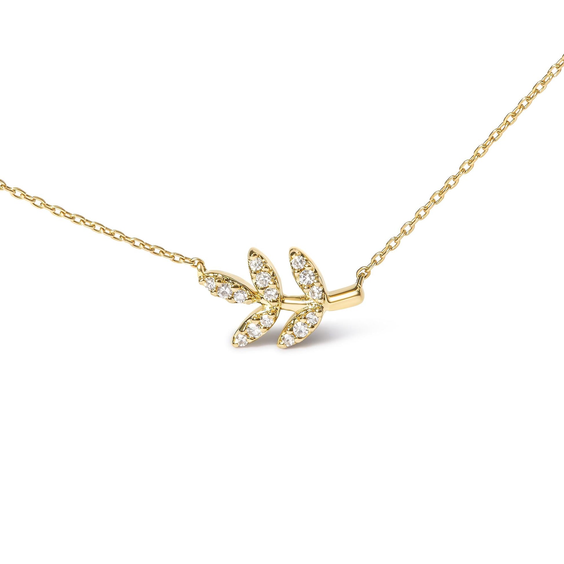 10K Yellow Gold 1/10 Cttw Diamond Leaf and Branch 18’’ Pendant Necklace