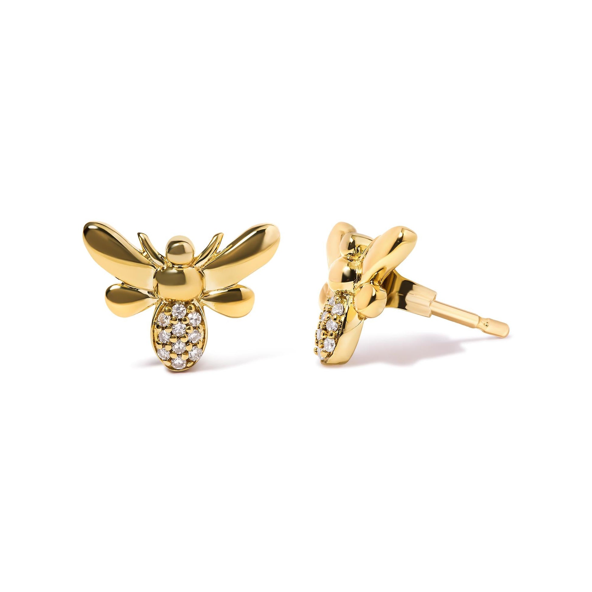 10K Yellow Gold Diamond Accented Bumble Bee Stud Earring (H-I Color I1-I2