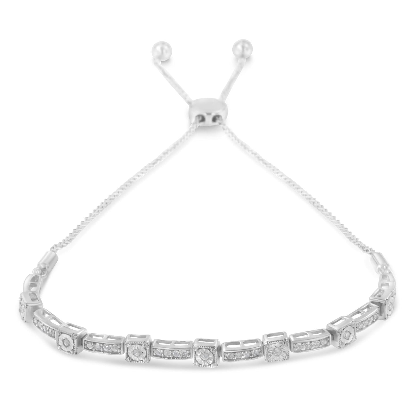 .925 Sterling Silver 1/4 Cttw Diamond 4”-10” Adjustable Bolo Alternating