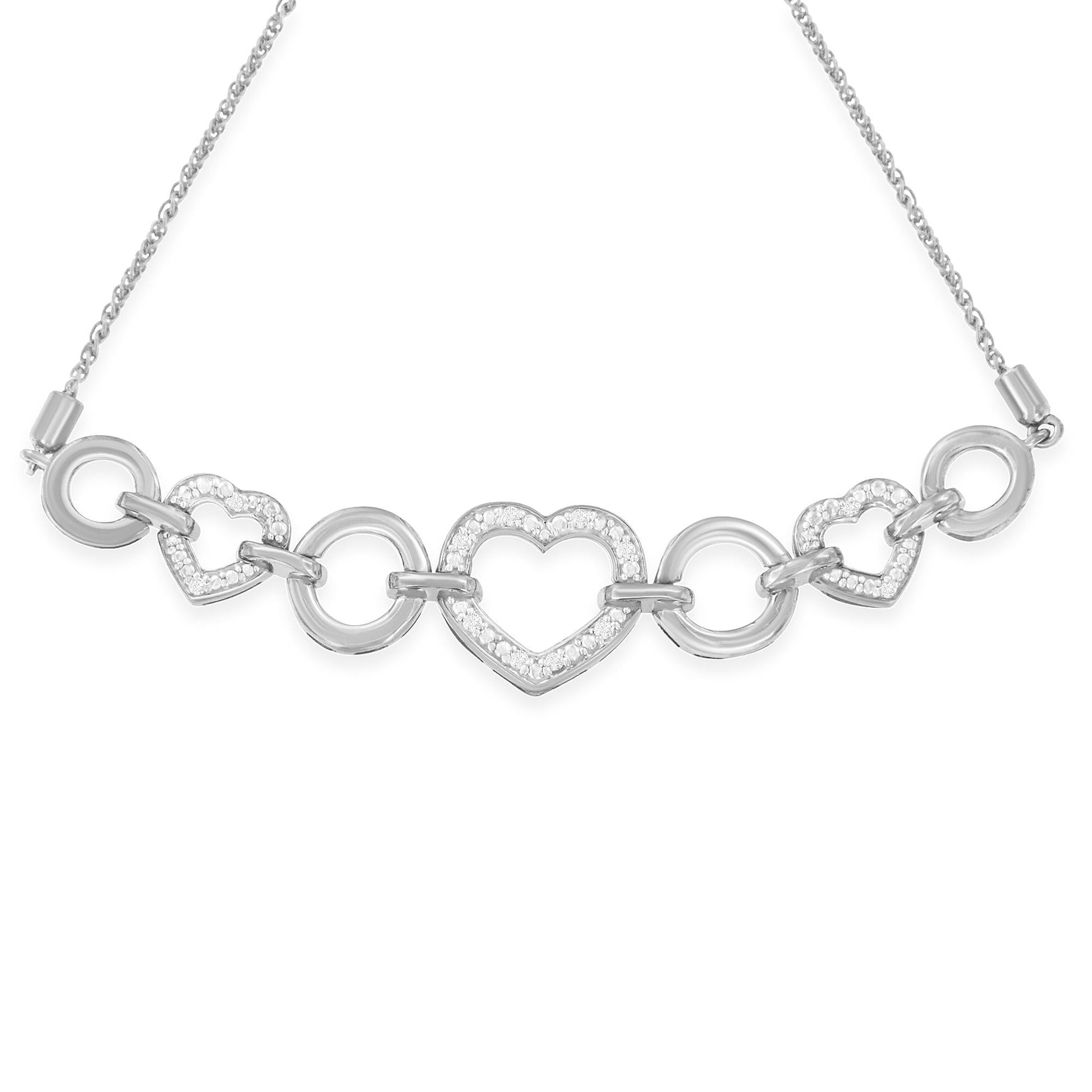 .925 Sterling Silver Diamond Accent Interlinking Triple Heart 4”-10”