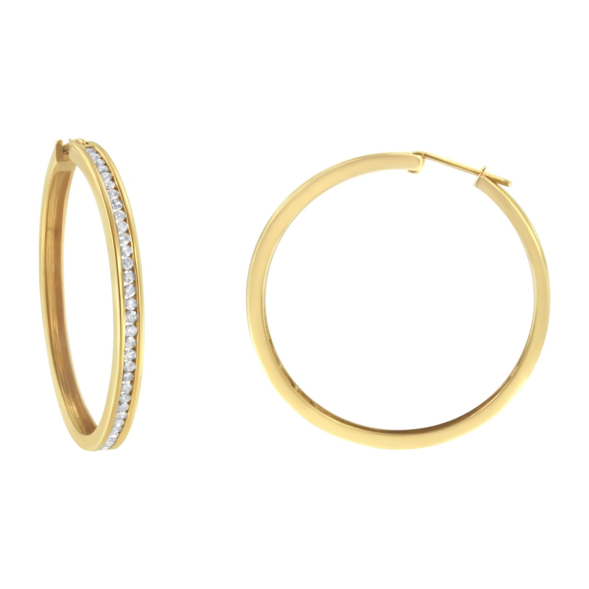 10KT Yellow Gold 1 cttw Slim Diamond Hoop Earrings (I-J Color I1-I2 Clarity)