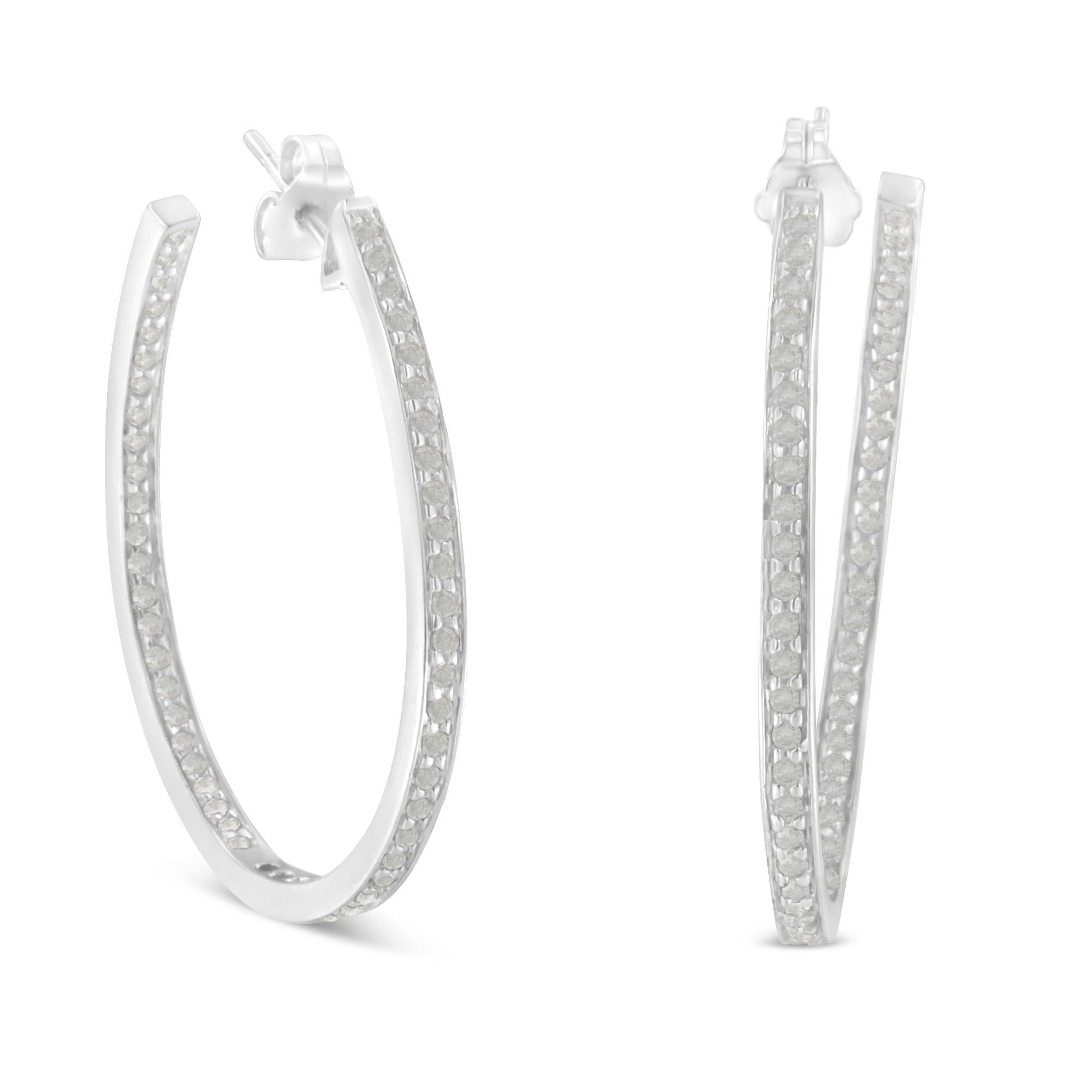 10k White Gold 1 cttw Diamond Inside-Out Hoop Earrings (I-J Clarity I2-I3