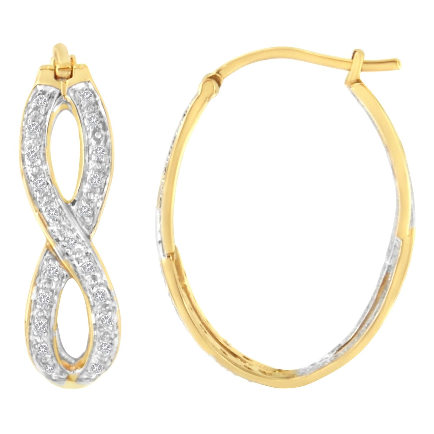 10K Yellow and White Gold 1/4 cttw Diamond Double Infinity Hoop Earrings (I-J