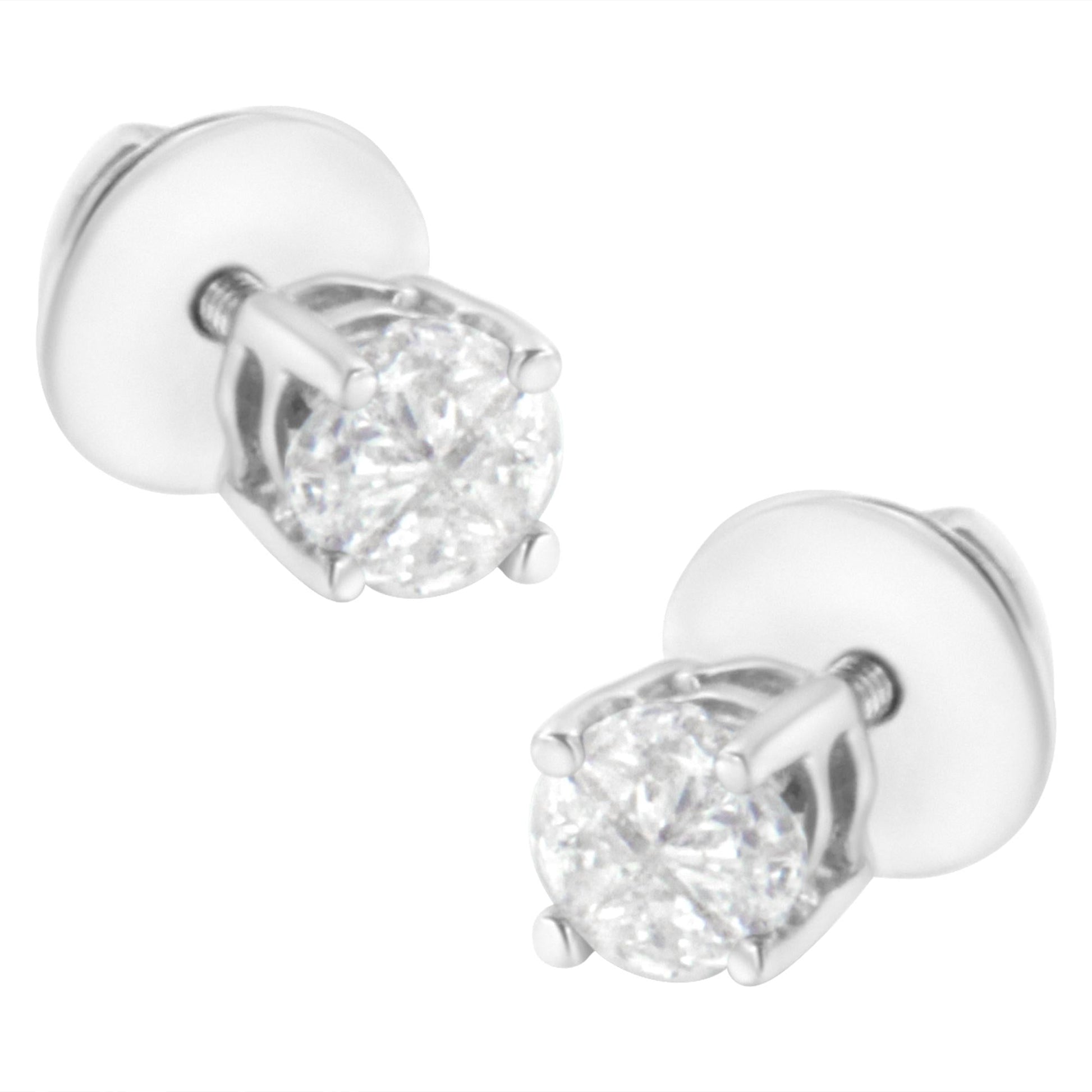 14K White Gold 1/2 Cttw Pie-Cut Diamond Solitaire Stud Earrings (H-I Color