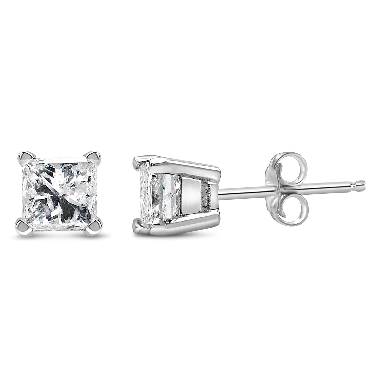 14K White Gold Princess Cut Lab-Grown Diamond Solitaire Stud Earrings (F-G