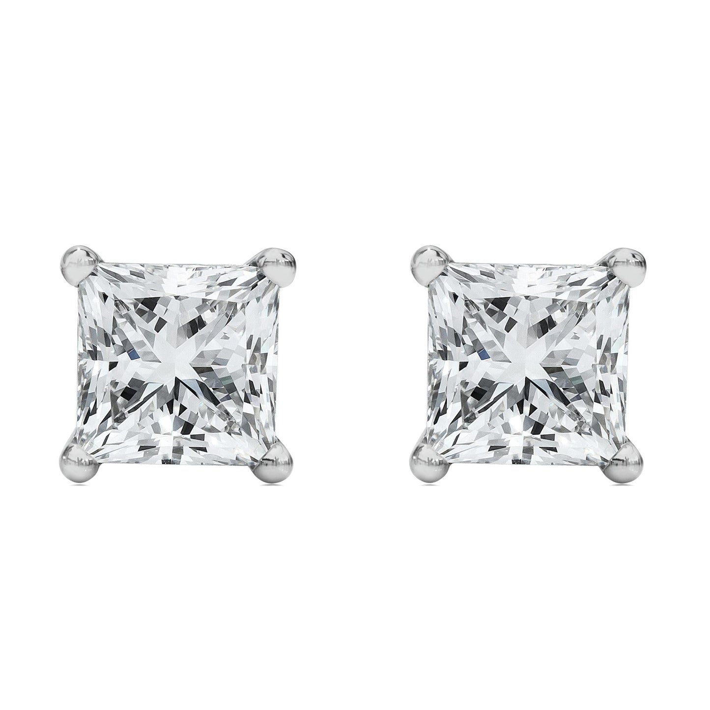 14K White Gold Princess Cut Lab-Grown Diamond Solitaire Stud Earrings (F-G