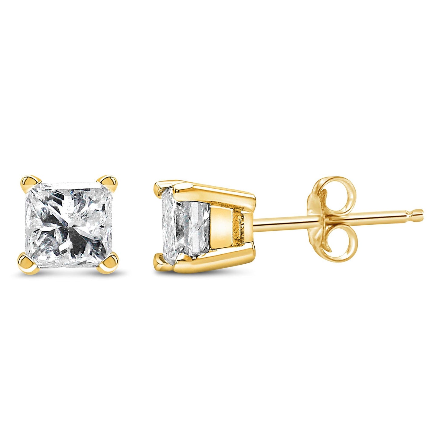 IGI Certified 14k Yellow Gold 4-Prong Set Princess-Cut Solitaire Diamond Push