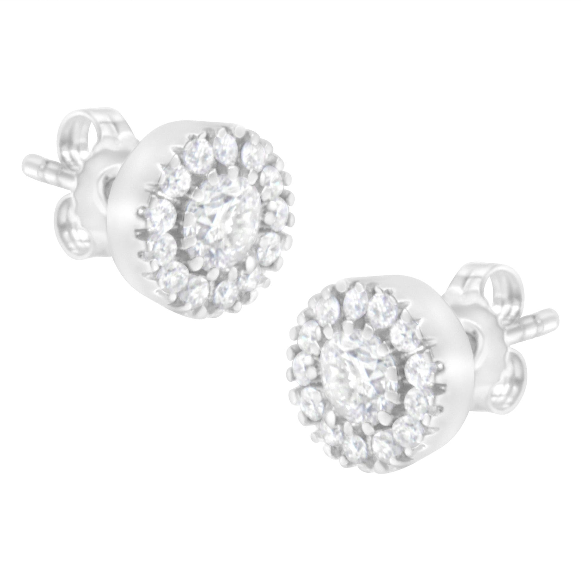 14k White Gold 1 cttw Diamond Halo Stud Earrings (I-J Clarity I1-I2 Color)