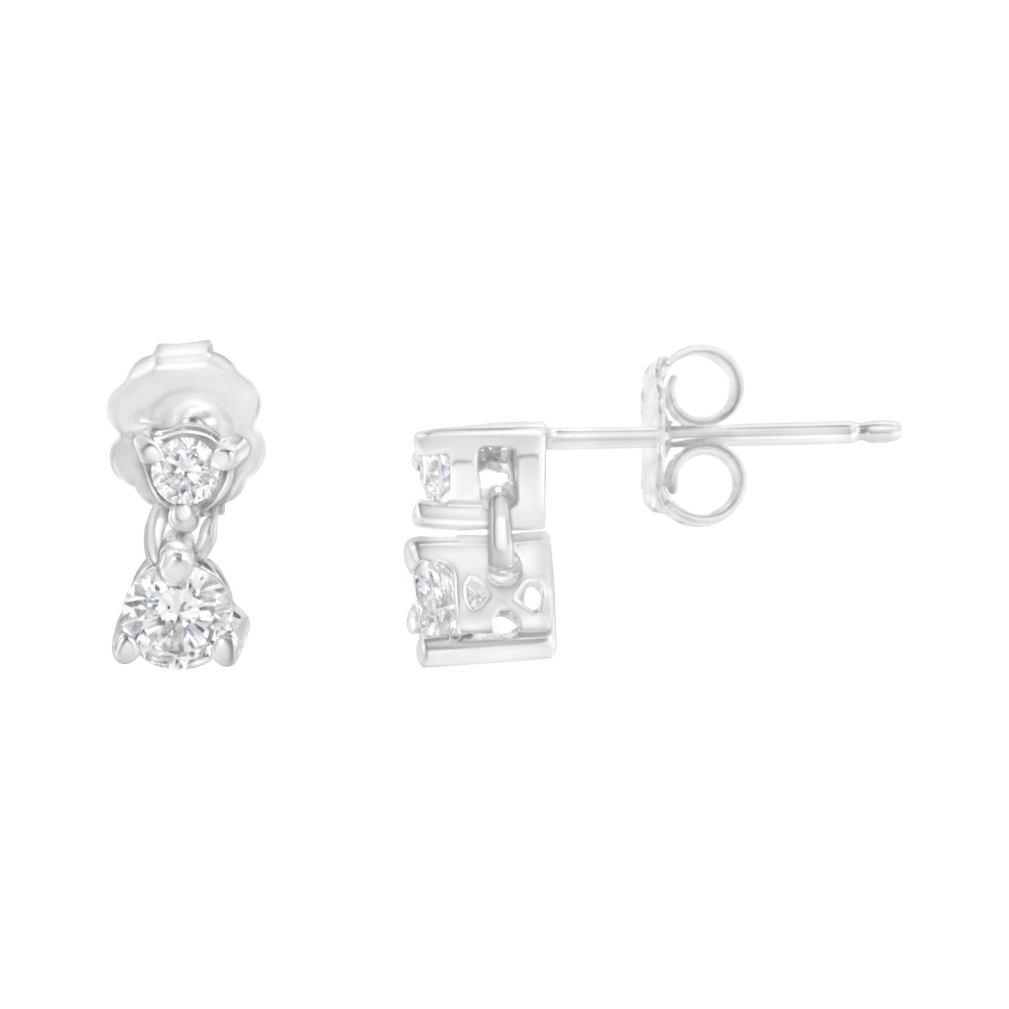 14KT White Gold 1/2 cttw Double Diamond Dangle Stud Earrings (H-I I1-I2)