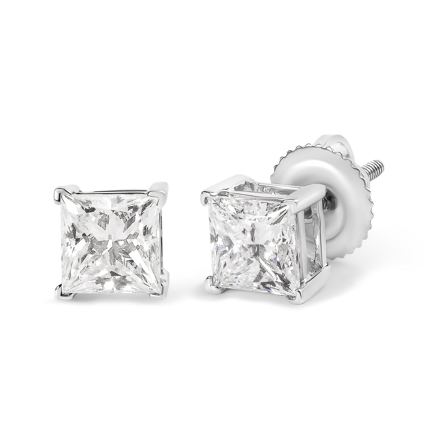 14K White Gold 1 1/2 Cttw Clarity Enhanced Princess Cut Diamond Solitaire Stud