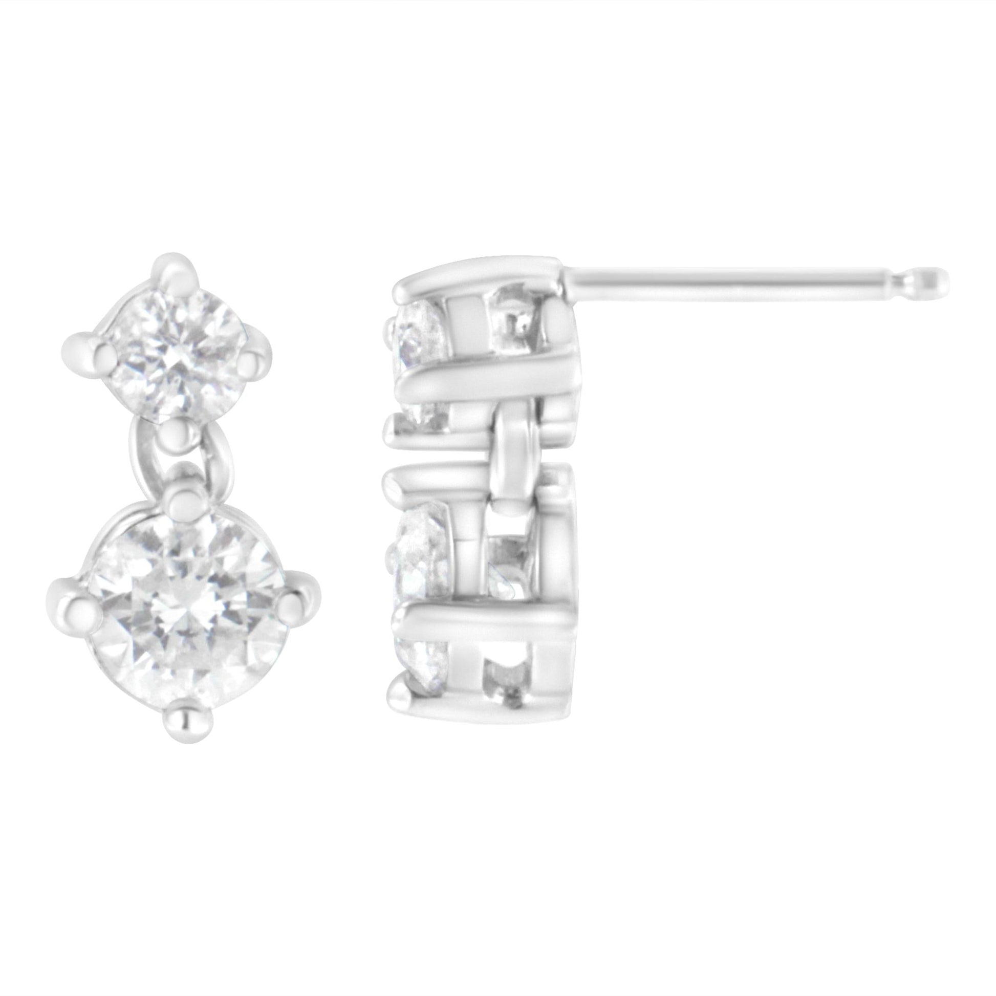 14K White Gold 1 cttw Double Diamond Stud Earrings (H-I Clarity SI2-I1 Color)