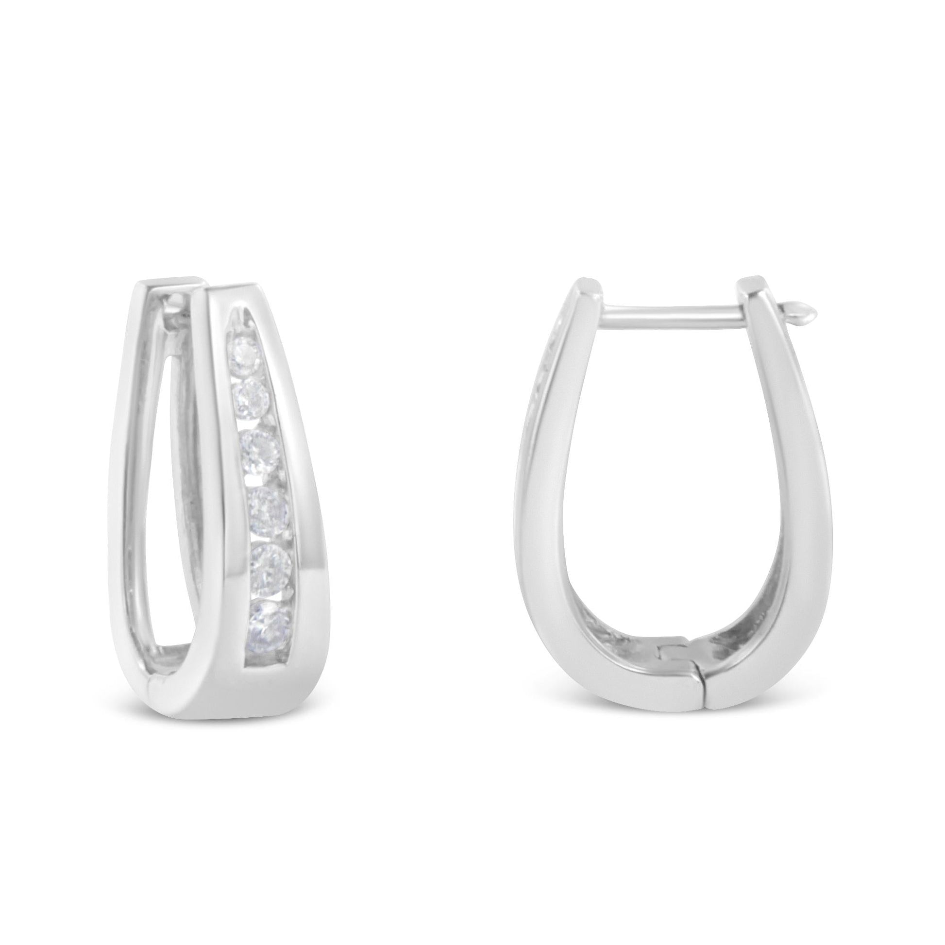 14k White Gold Channel-Set Brilliant Round-Cut Diamond Hoop Earrings (I-J Color