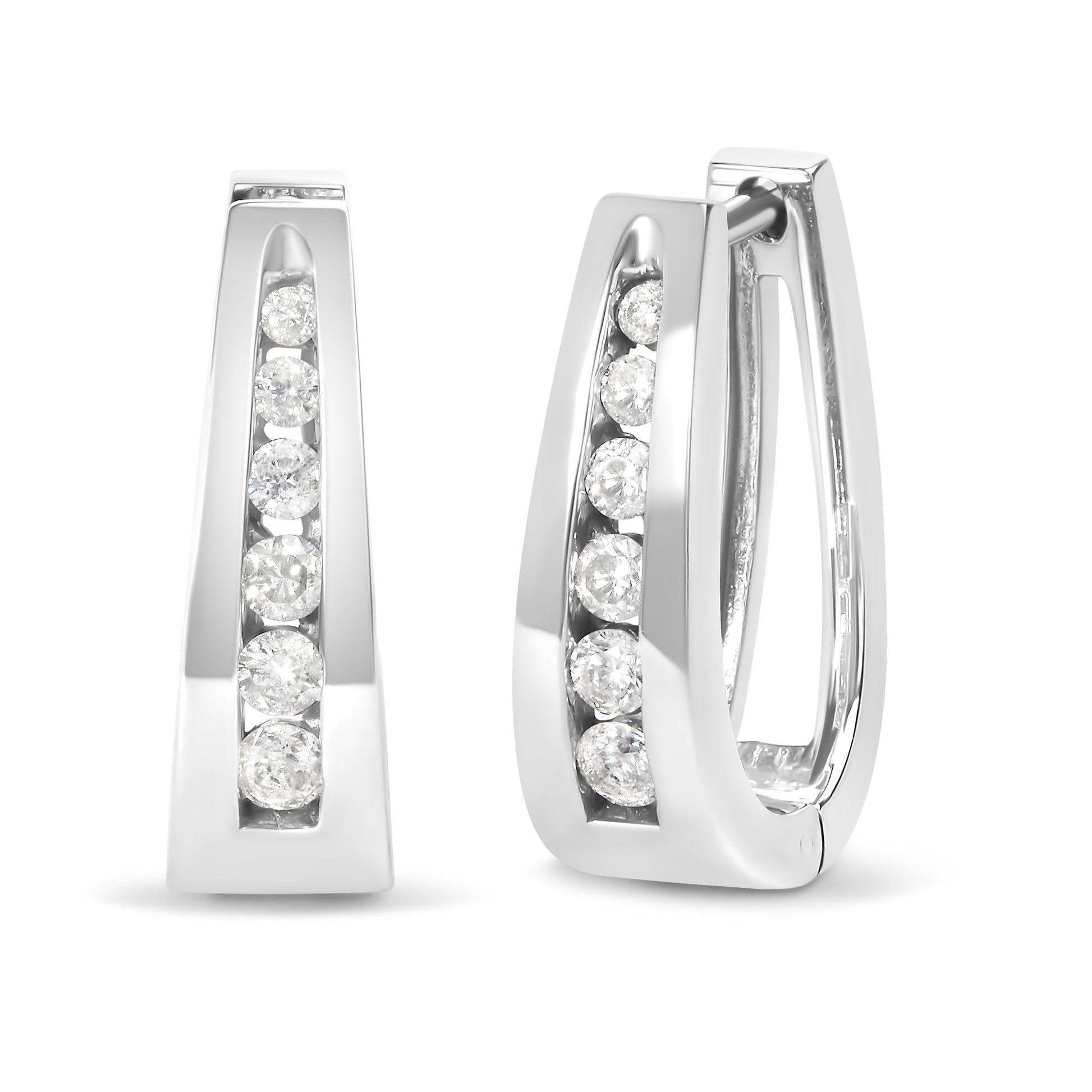 14K Gold 1/4 Cttw Channel-Set Brilliant Round-Cut Diamond Hoop Earrings (H-I