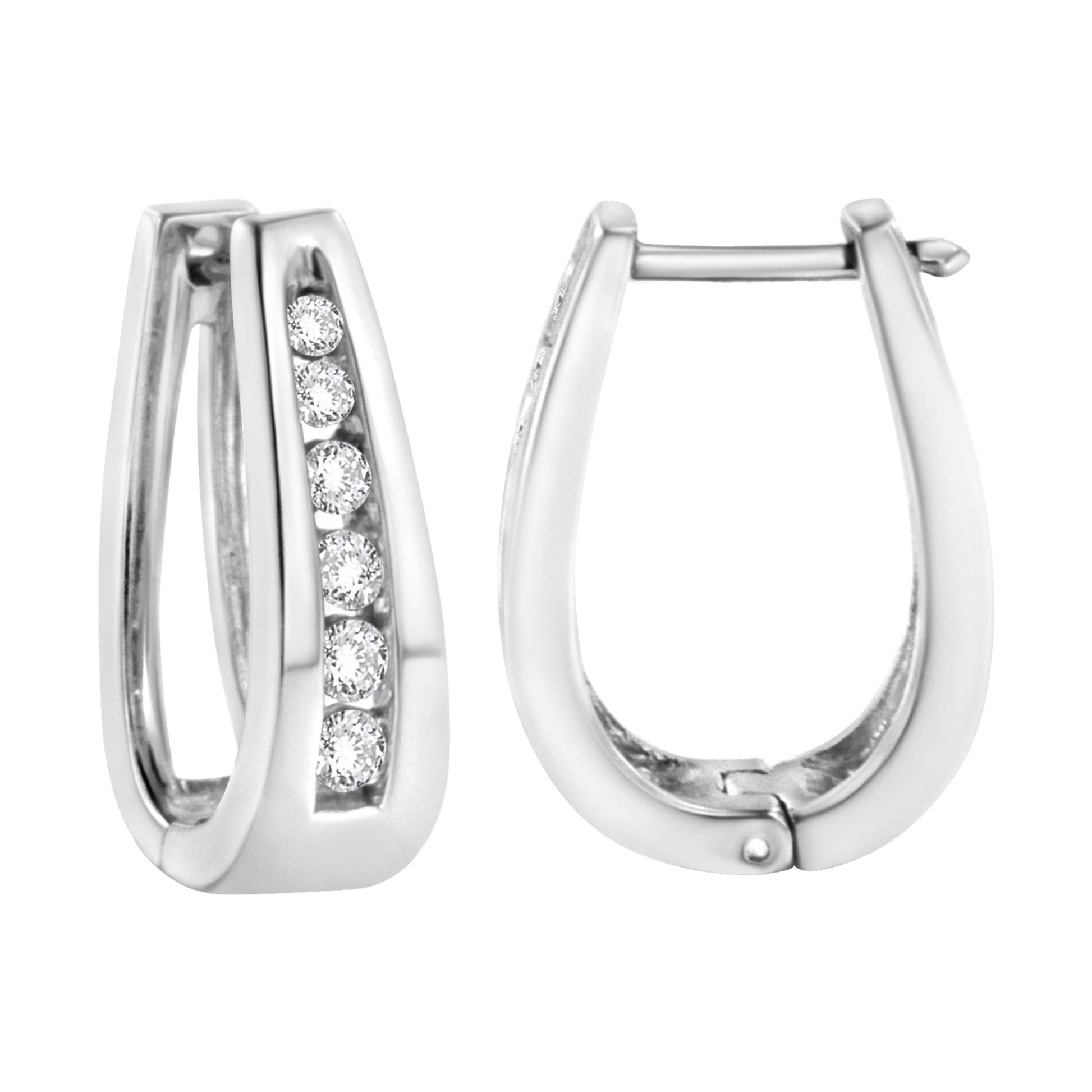 14k White Gold Channel-Set Brilliant Round-Cut Diamond Hoop Earrings (I-J Color