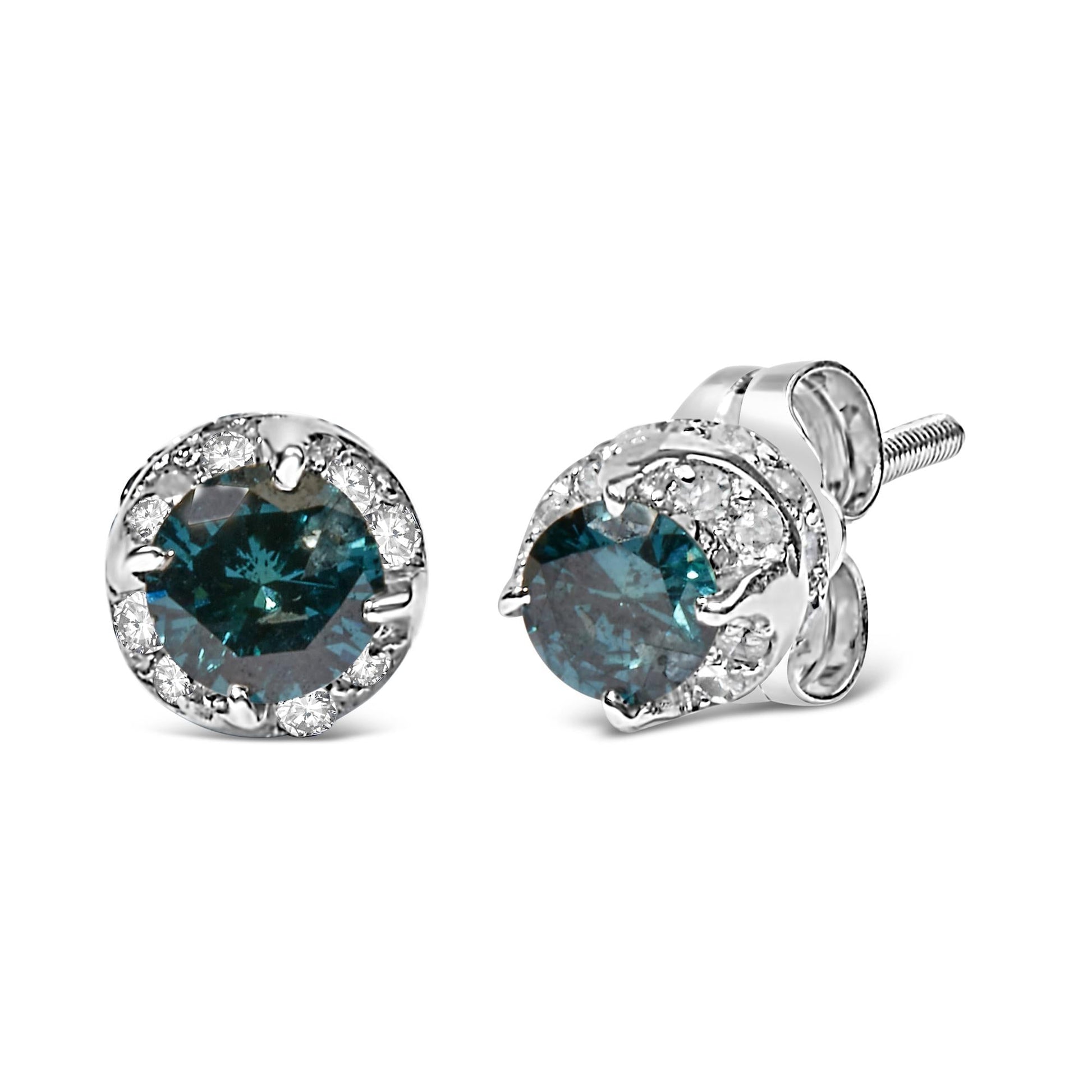 14K White Gold 1/2 cttw White and Treated Blue Round Diamond Earrings (I-J