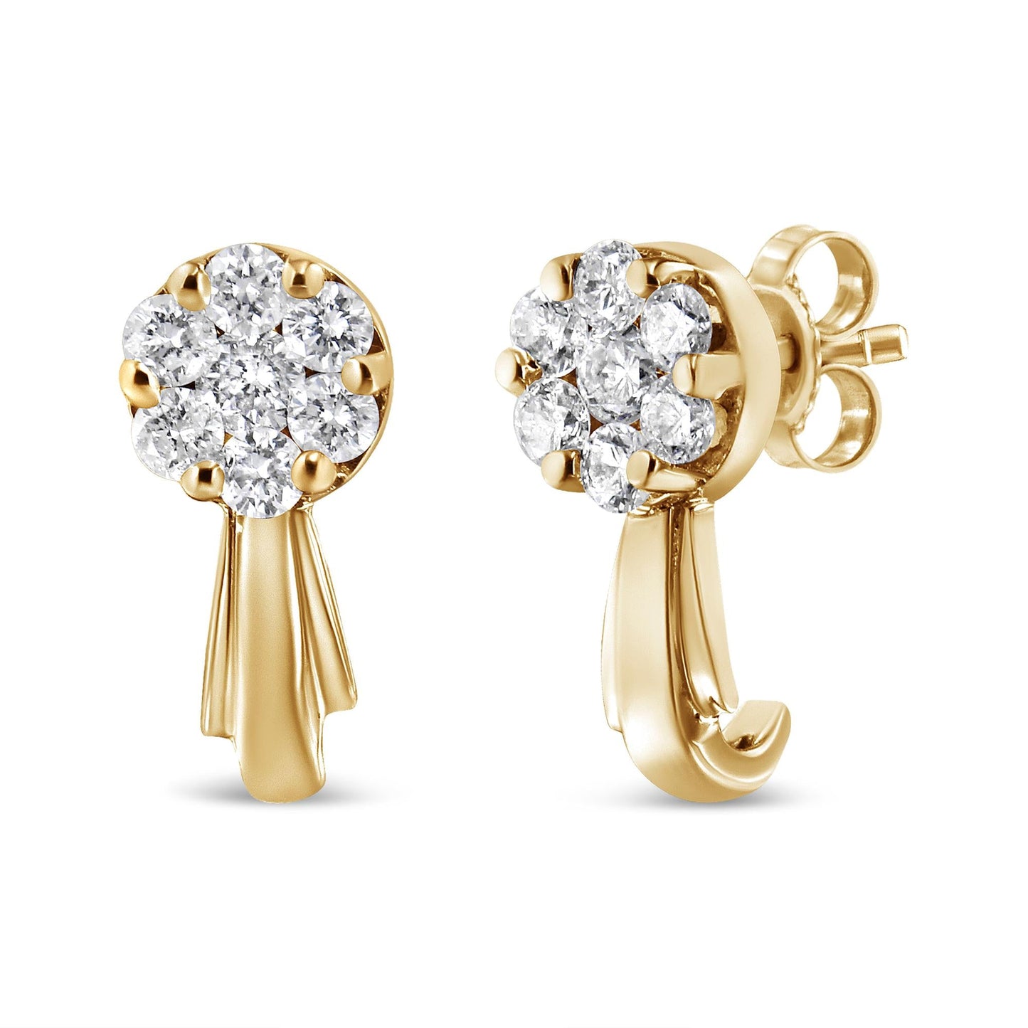 14K Gold 3/4 Cttw Diamond Floral Cluster Drop and Dangle Stud Earrings (H-I