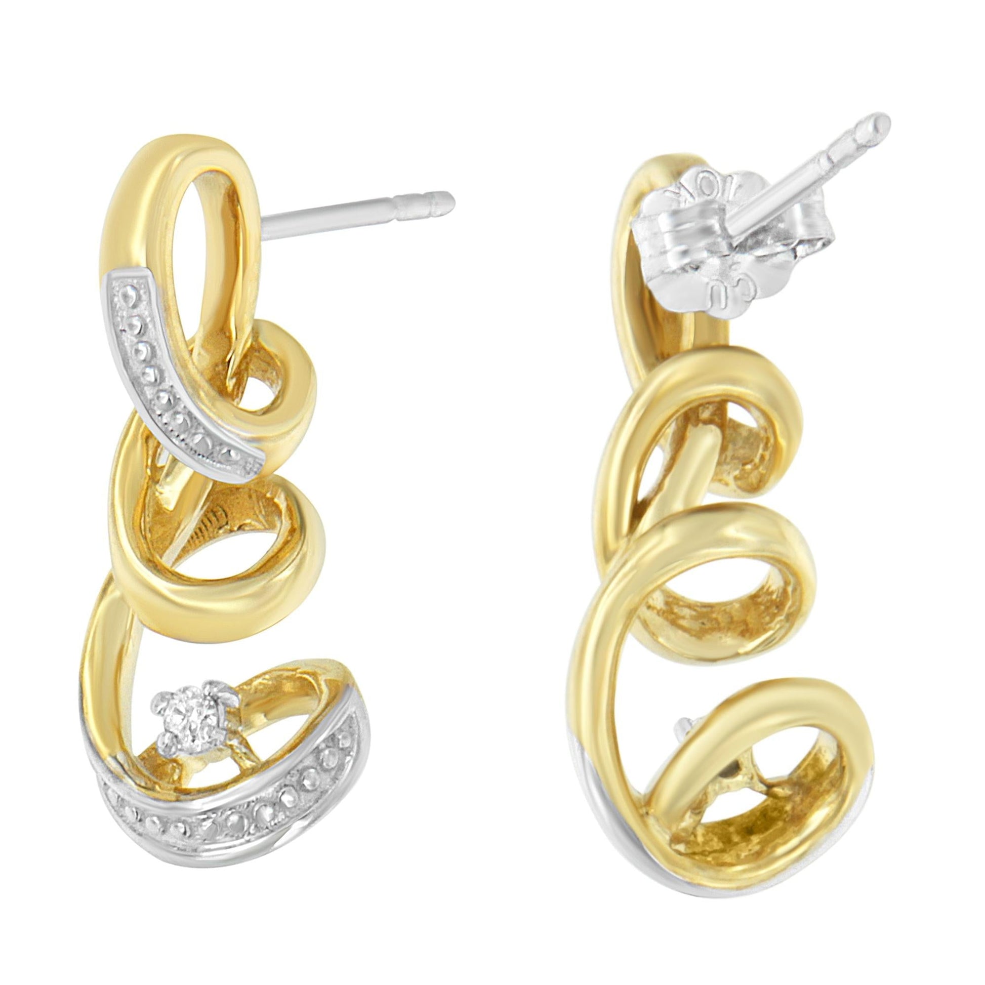 Espira 10K Two Tone Gold Round cut Diamond Earring (0.05 cttw J-K Color I2-I3