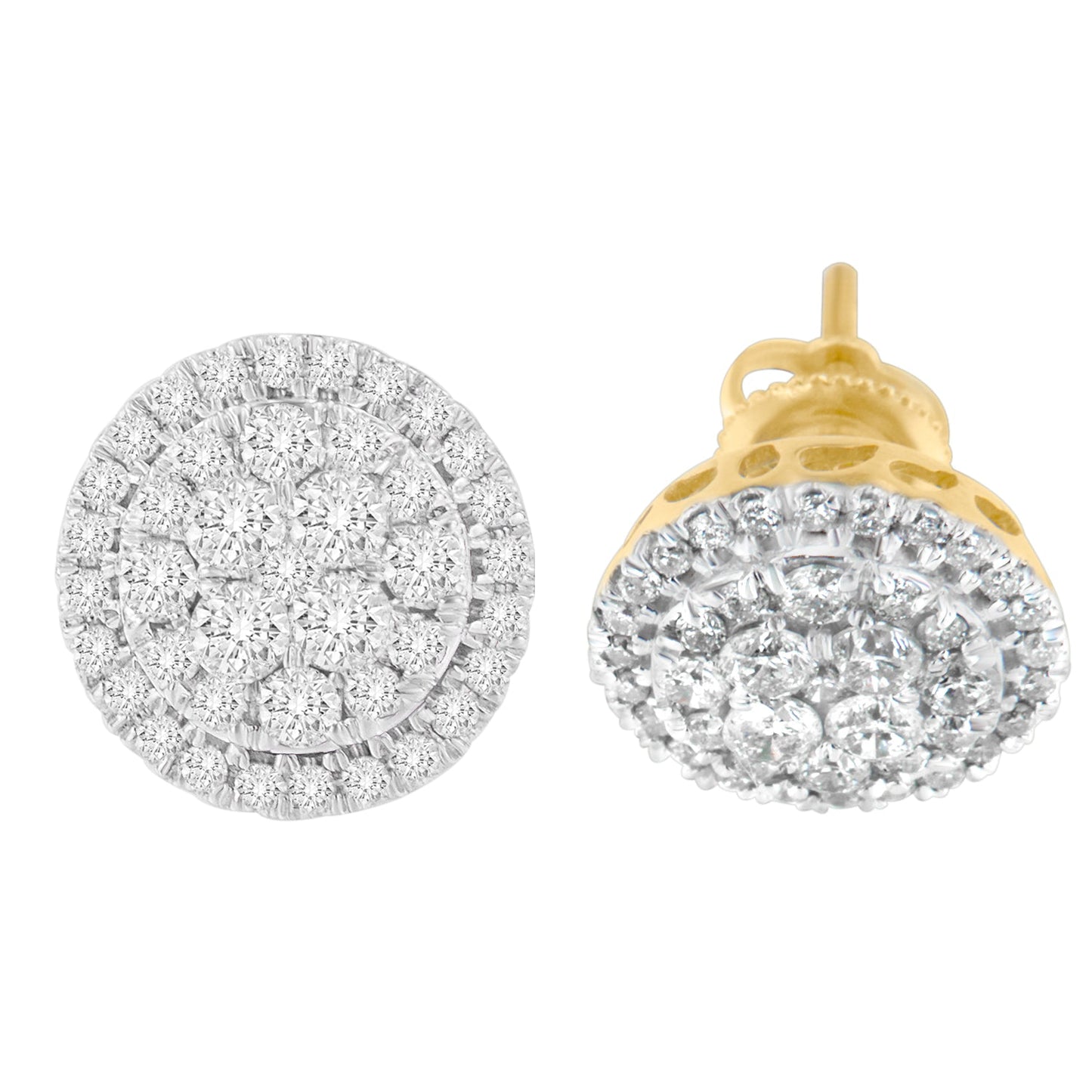 10K Yellow Gold Round Cut Diamond Earrings (1.5 cttw H-I Color I2-I3 Clarity)